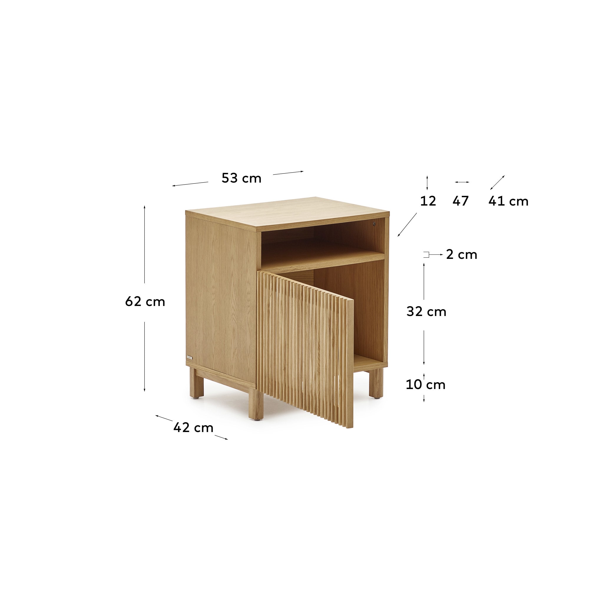 Beyla bedside table in solid ash wood and oak veneer 53 x 62 cm FSC 100%