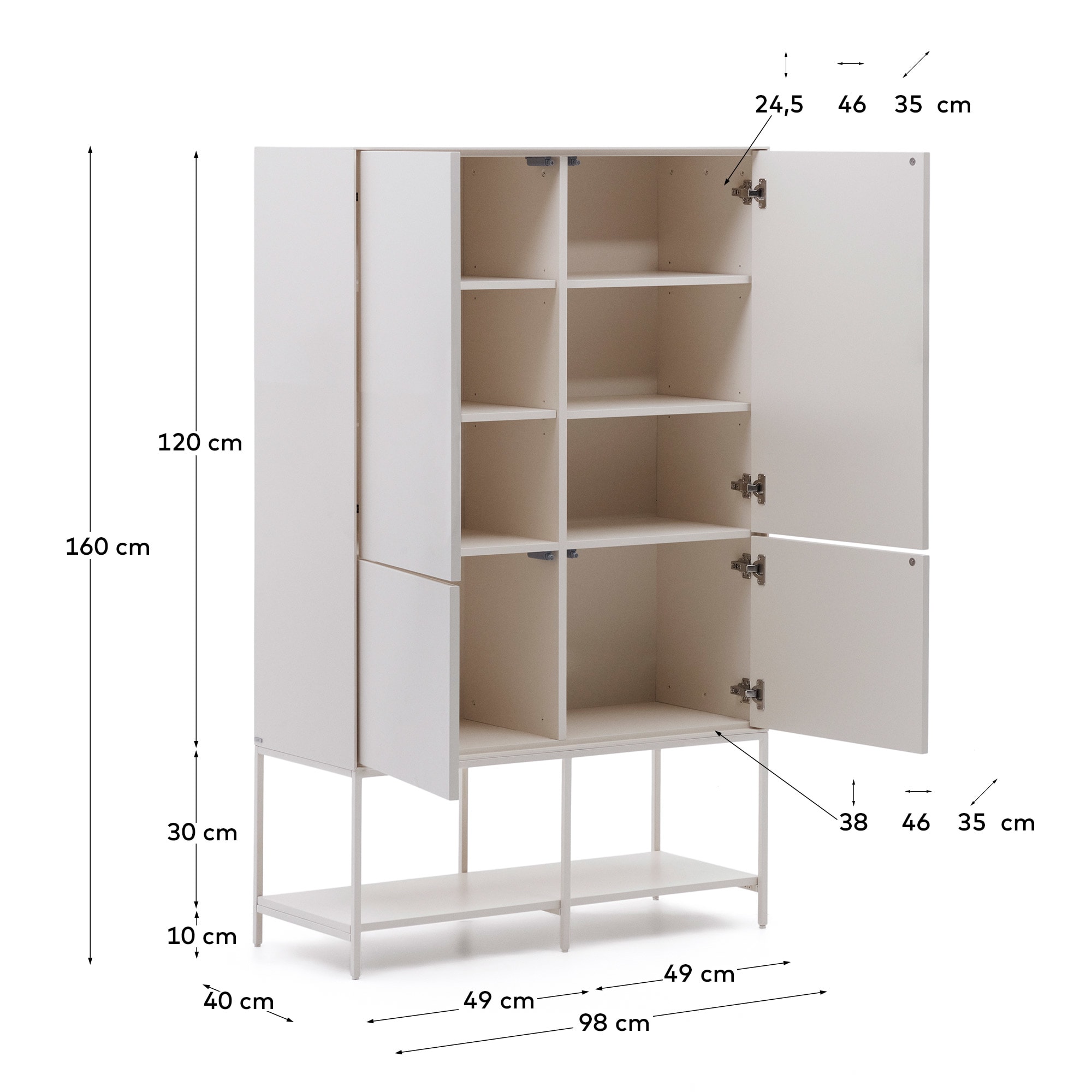 Vedrana 4-door tall sideboard white lacquered MDF 97.5 x 160 cm