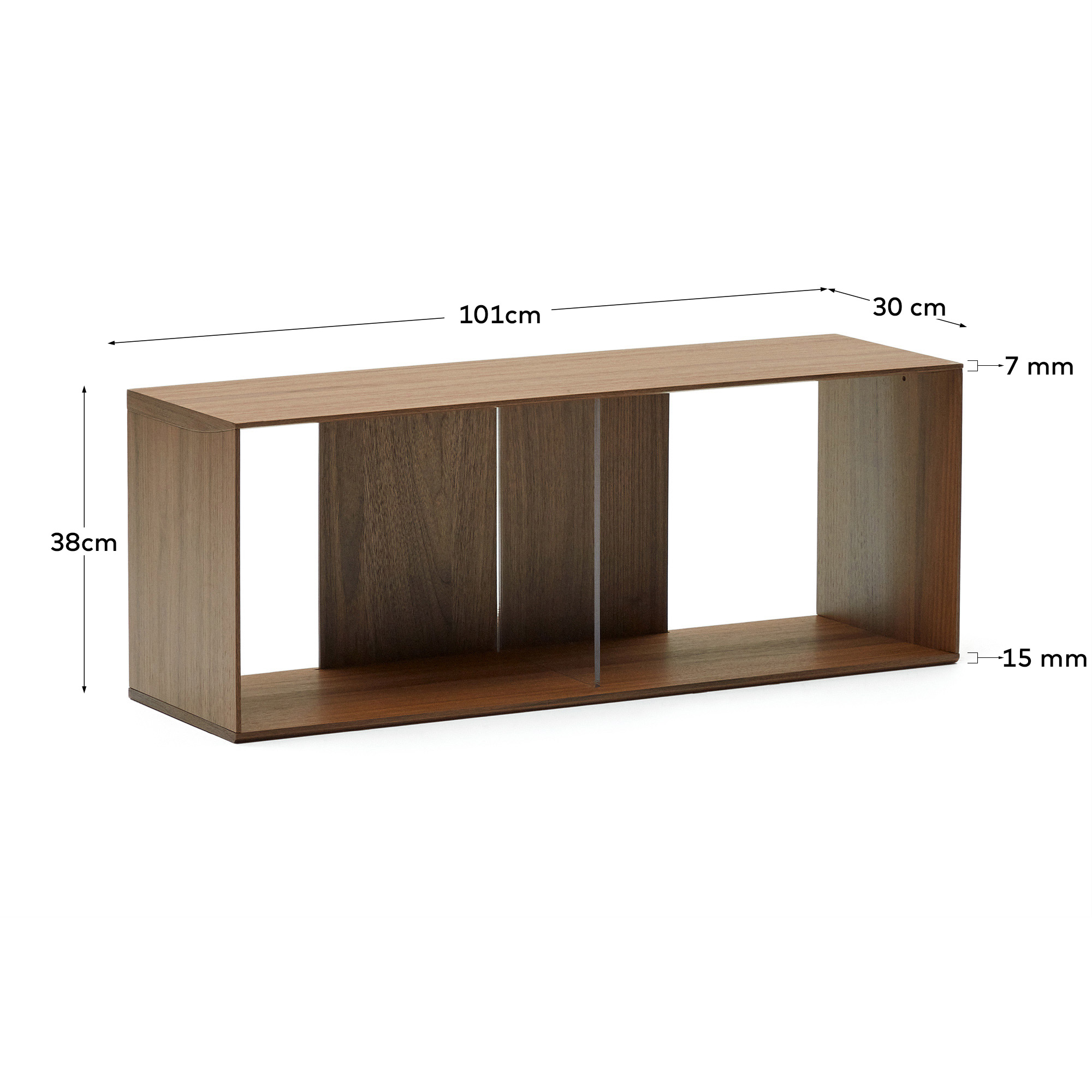Litto large shelf module in walnut veneer, 101 x 38 cm - sizes