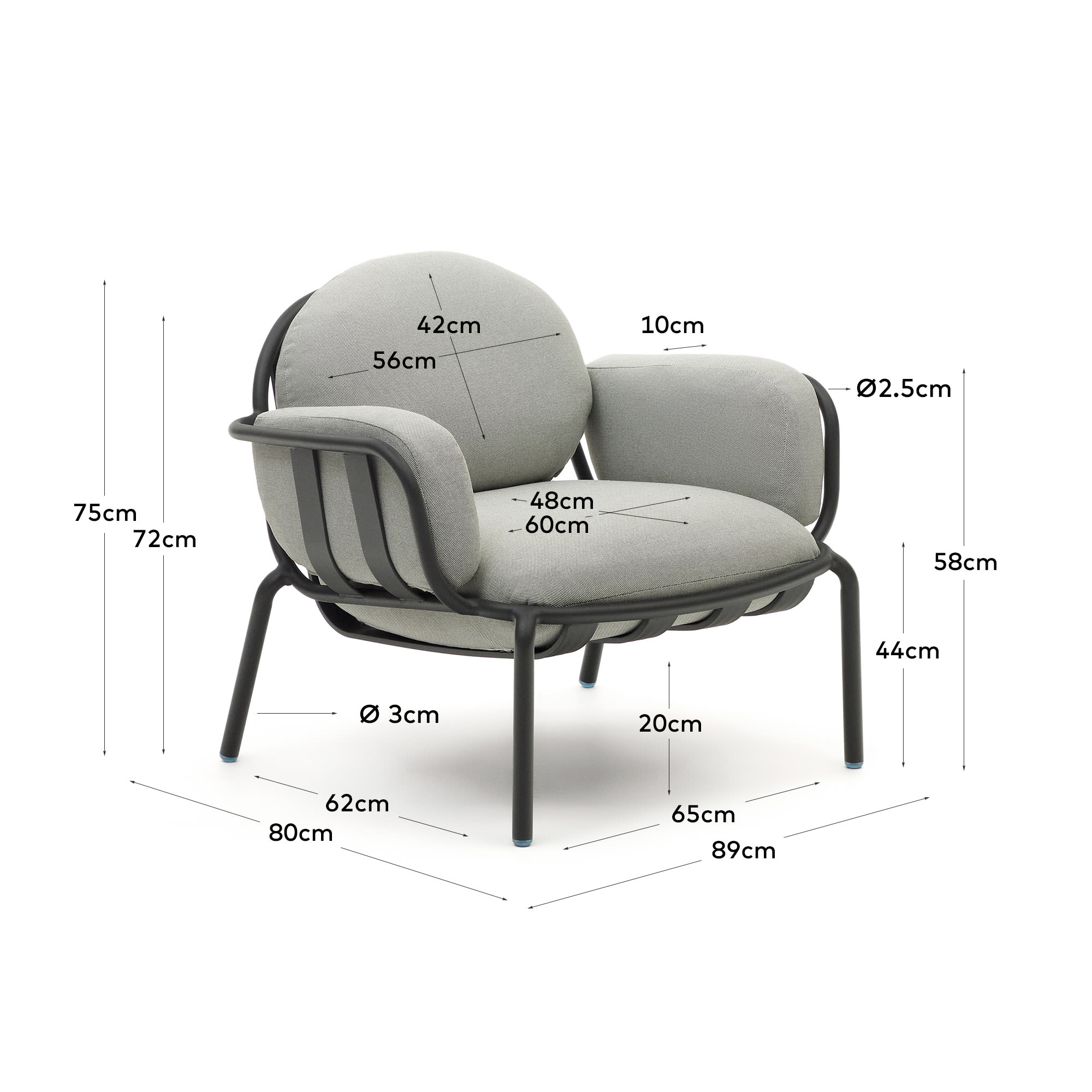 Joncols outdoor aluminium armchair with a powder coated grey finish ...