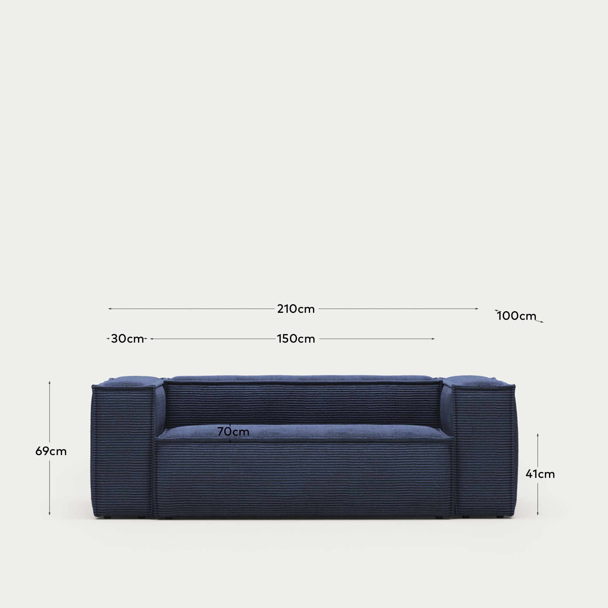 Blok fire-retardant 2-seater sofa in thick blue corduroy 210cm FSC Mix Credit