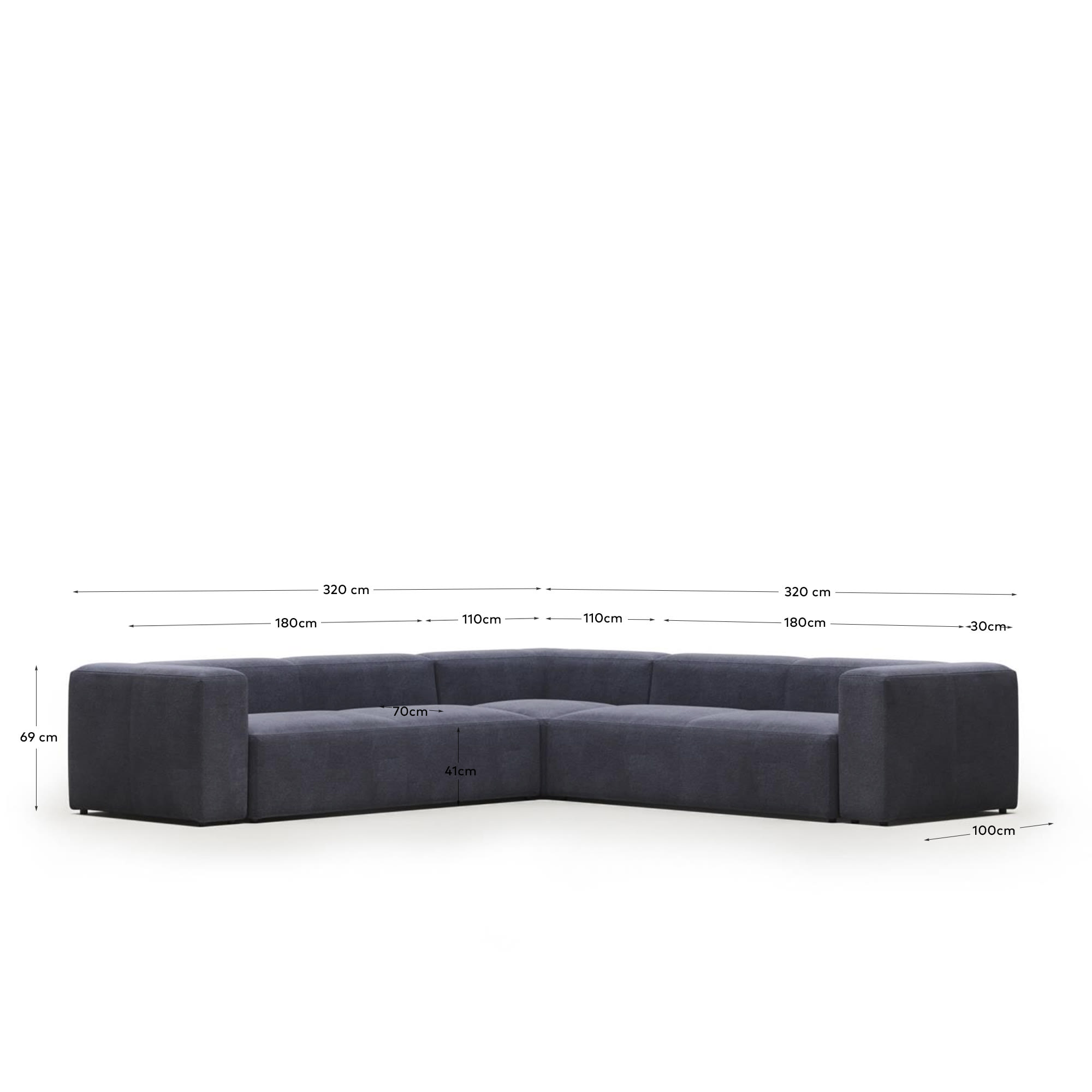 Blok 6 seater corner sofa in blue, 320 x 320 cm FR