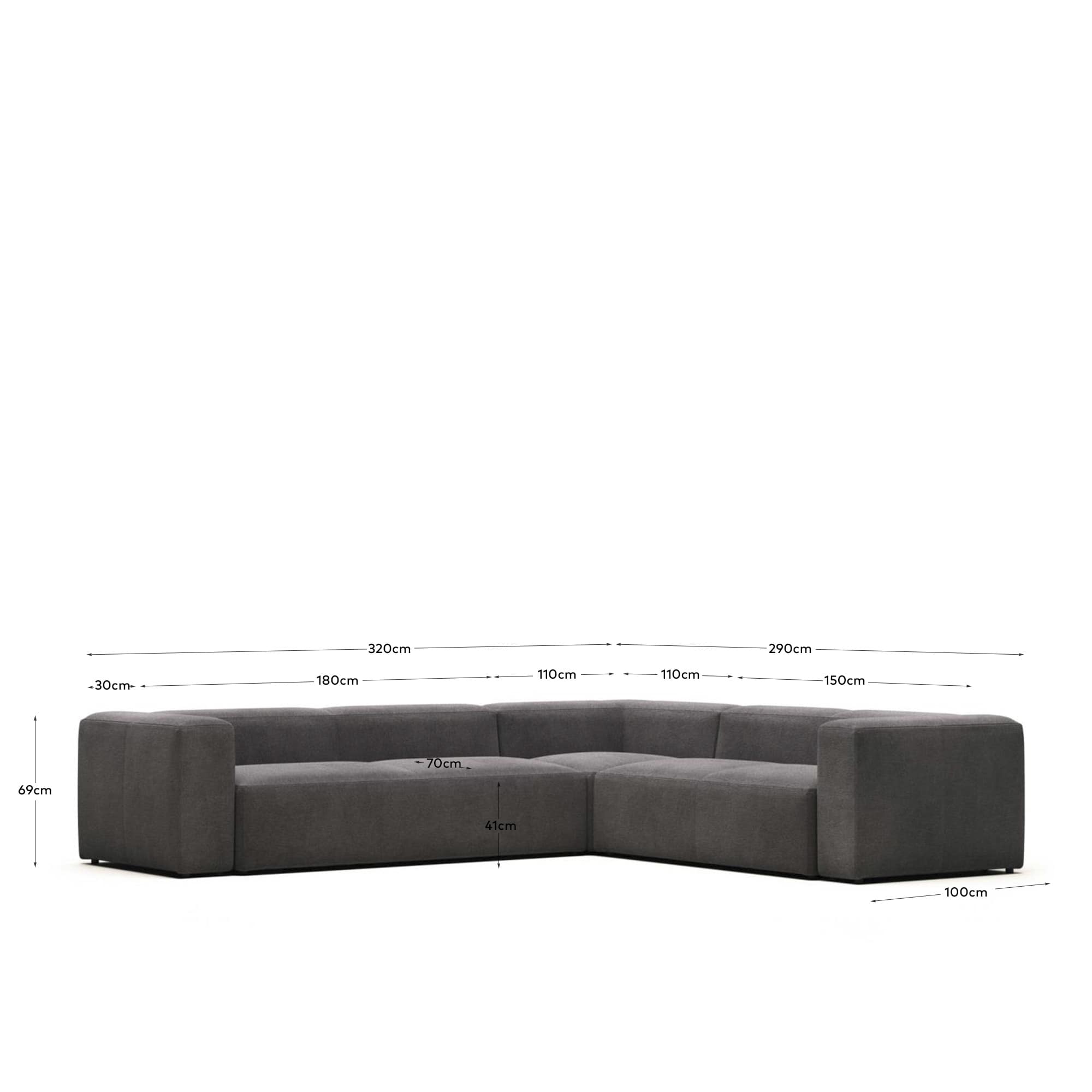 Blok 5 seater corner sofa in grey, 320 x 290 cm / 290 x 320 cm FR