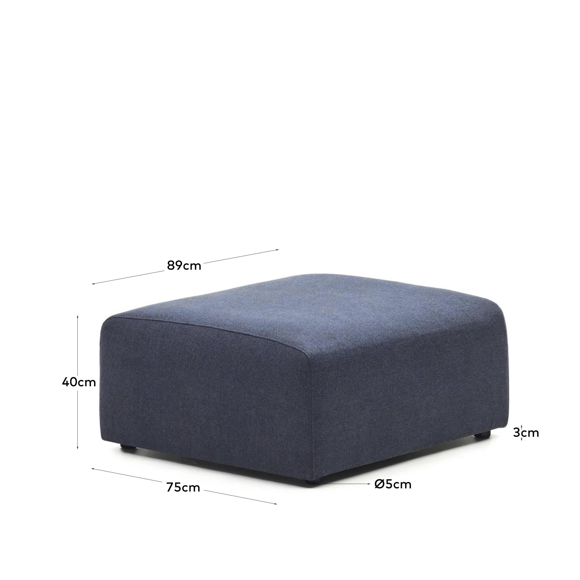 Neom end pouffe in blue, 75 x 89 cm - sizes