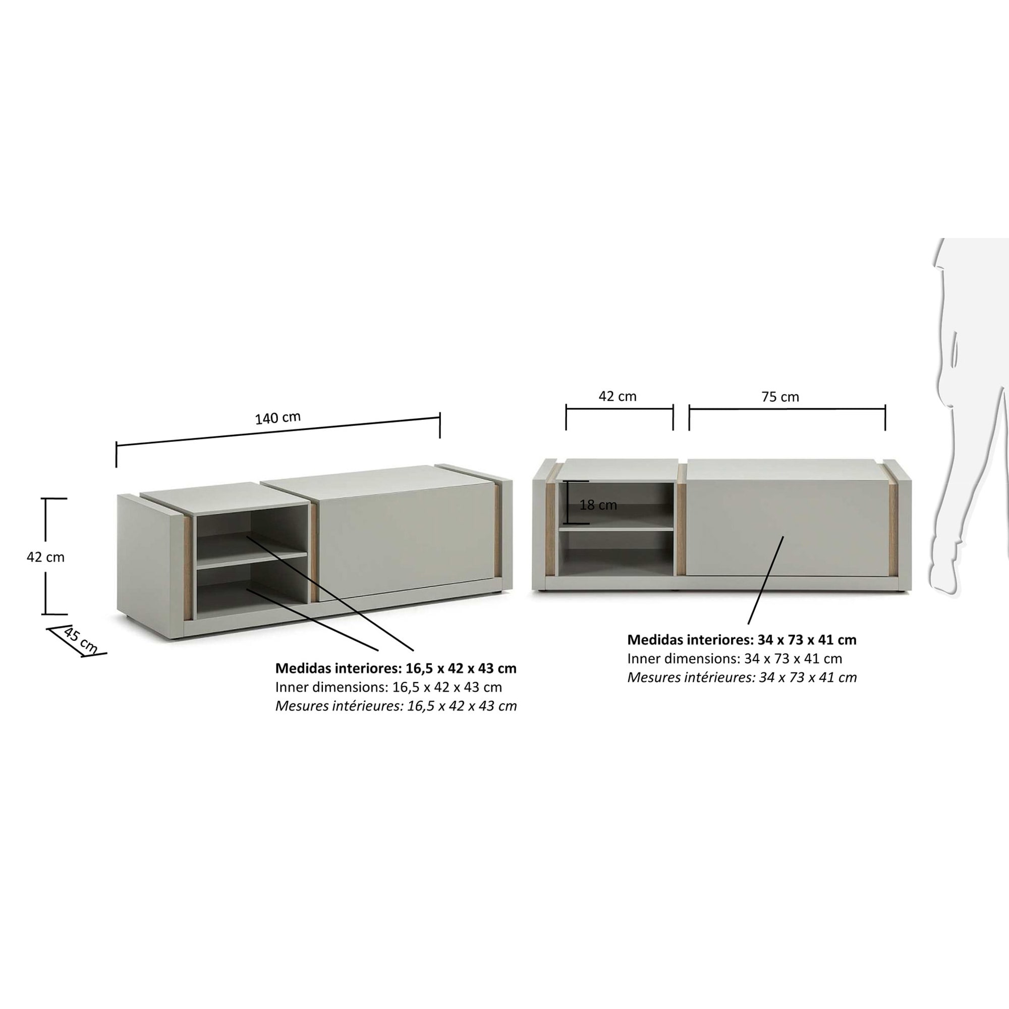 DE Tv cabinet, 140 cm grey - sizes