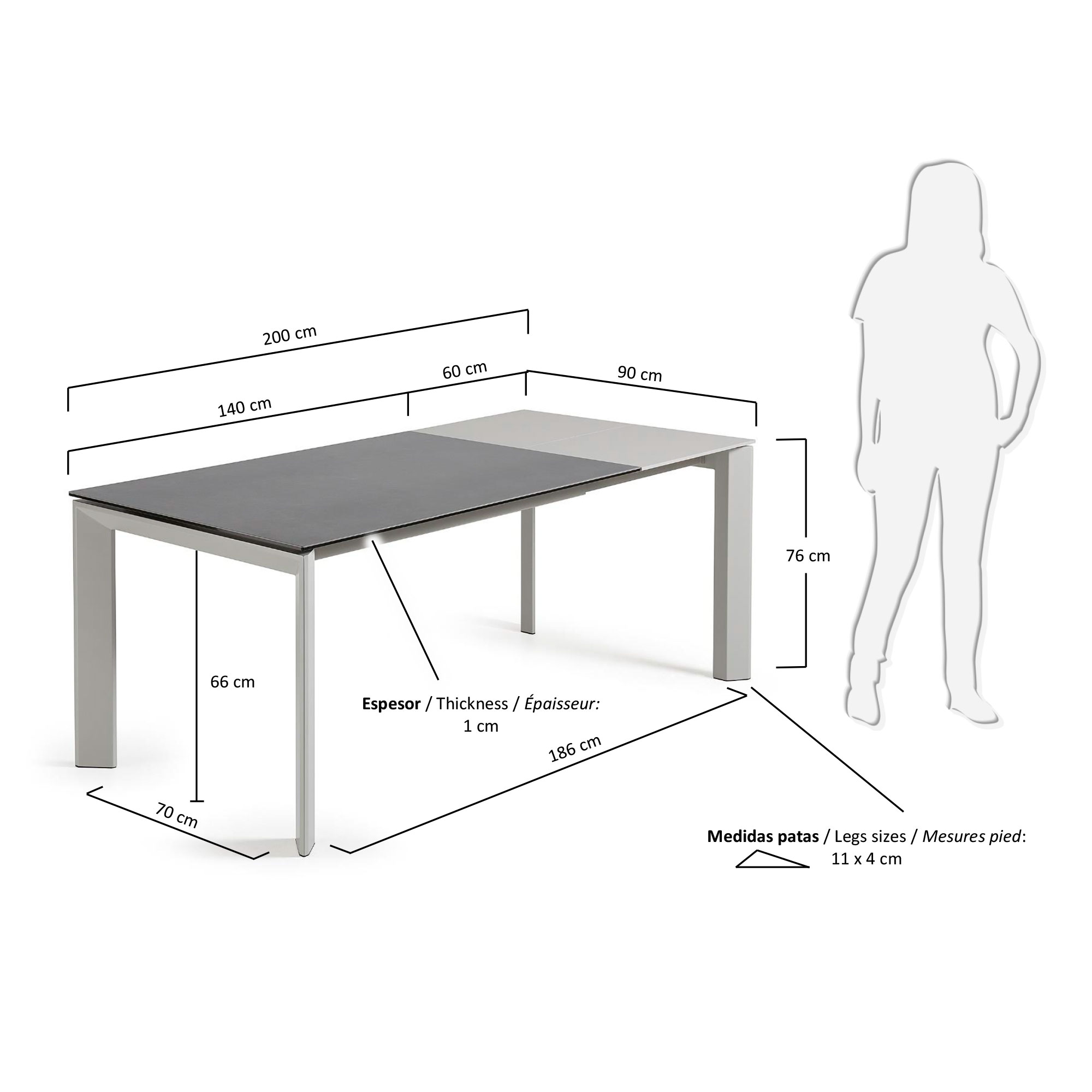 엑시스 스페인 세라믹 확장형 테이블(VR1400라이트그레이) - 크기