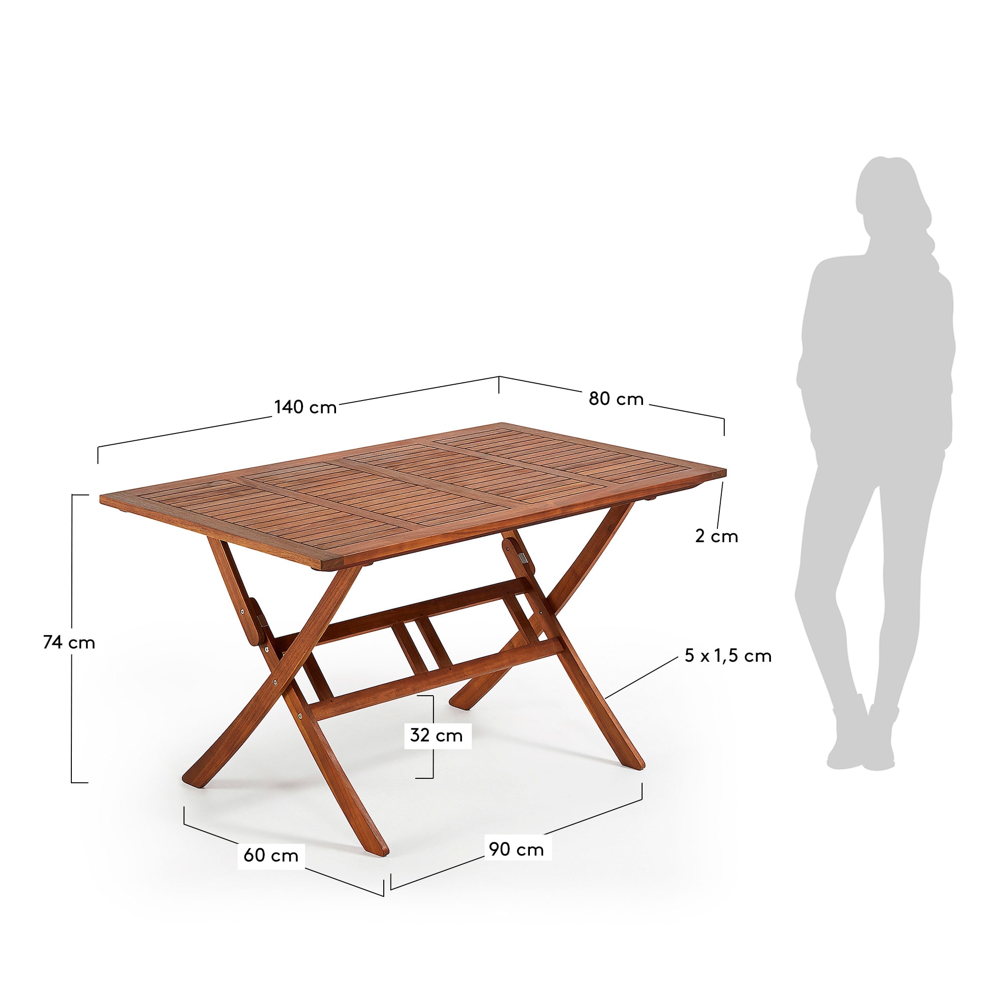 프랭글 아카시아 원목 접이식 테이블 140 x 81.5cm - 크기