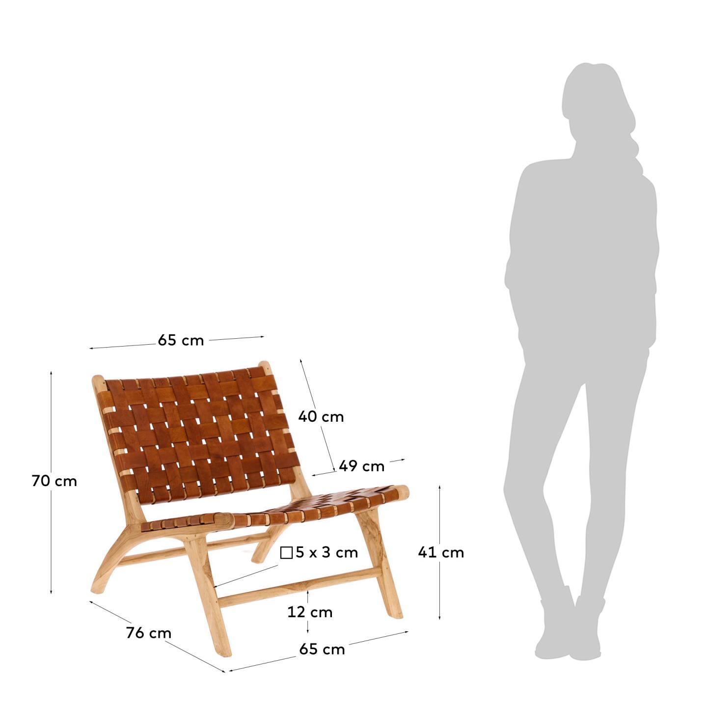 칼리스타 브라운 스트랩 티크나무 라운지 암체어 - 크기