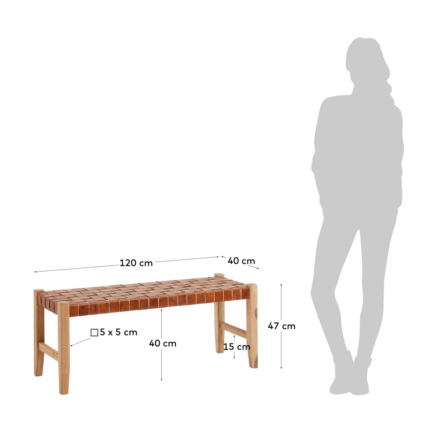 칼리스타 브라운 가죽 티크나무 벤치 120cm - 크기