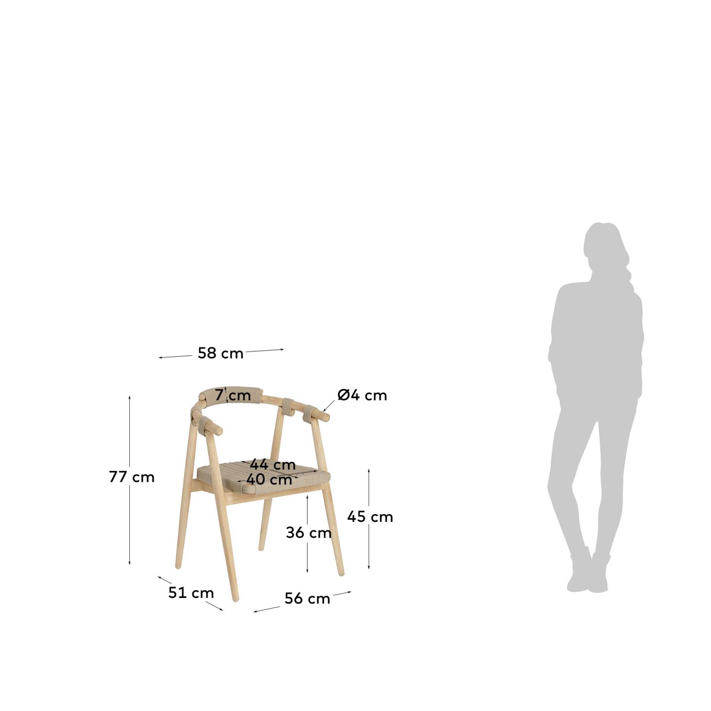 Majela stackable chair in solid 100% FSC eucalyptus with oak-effect finish and beige rope - sizes