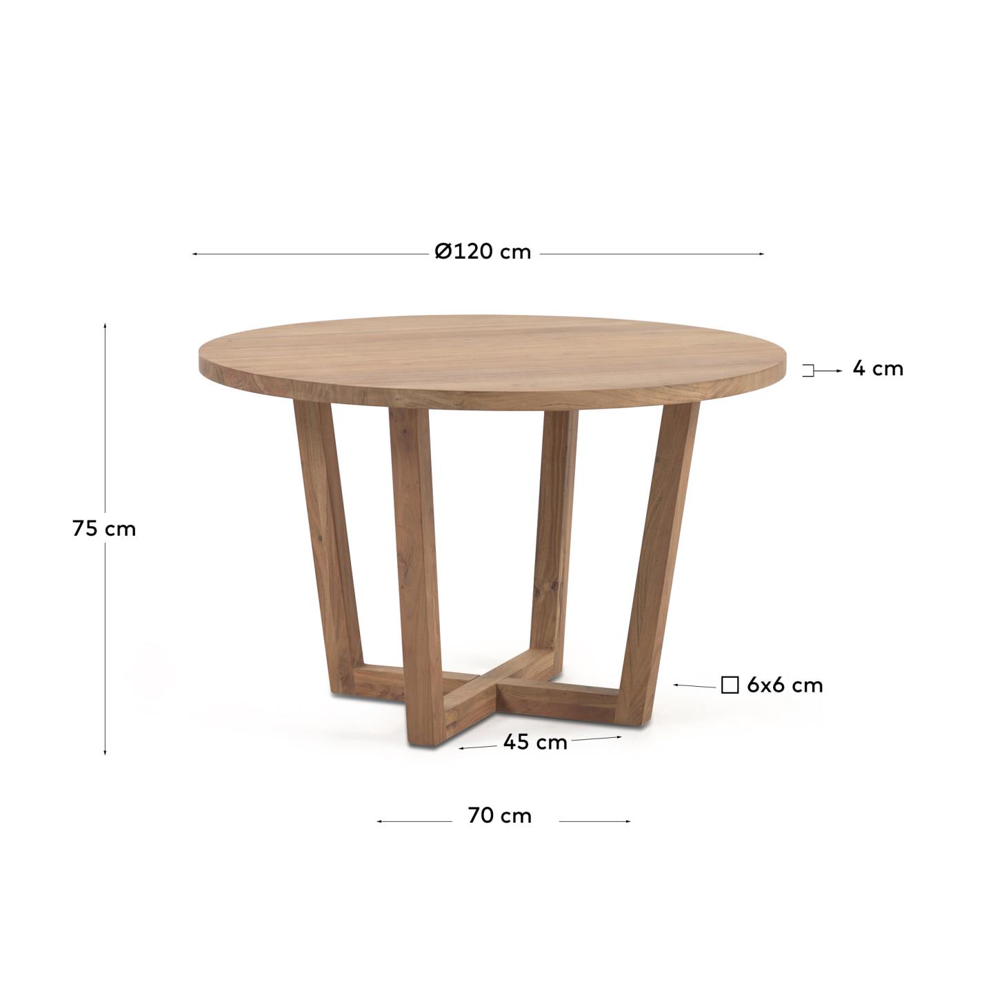 Nahla round table in solid acacia wood with natural finish Ø 120cm FSC 100%