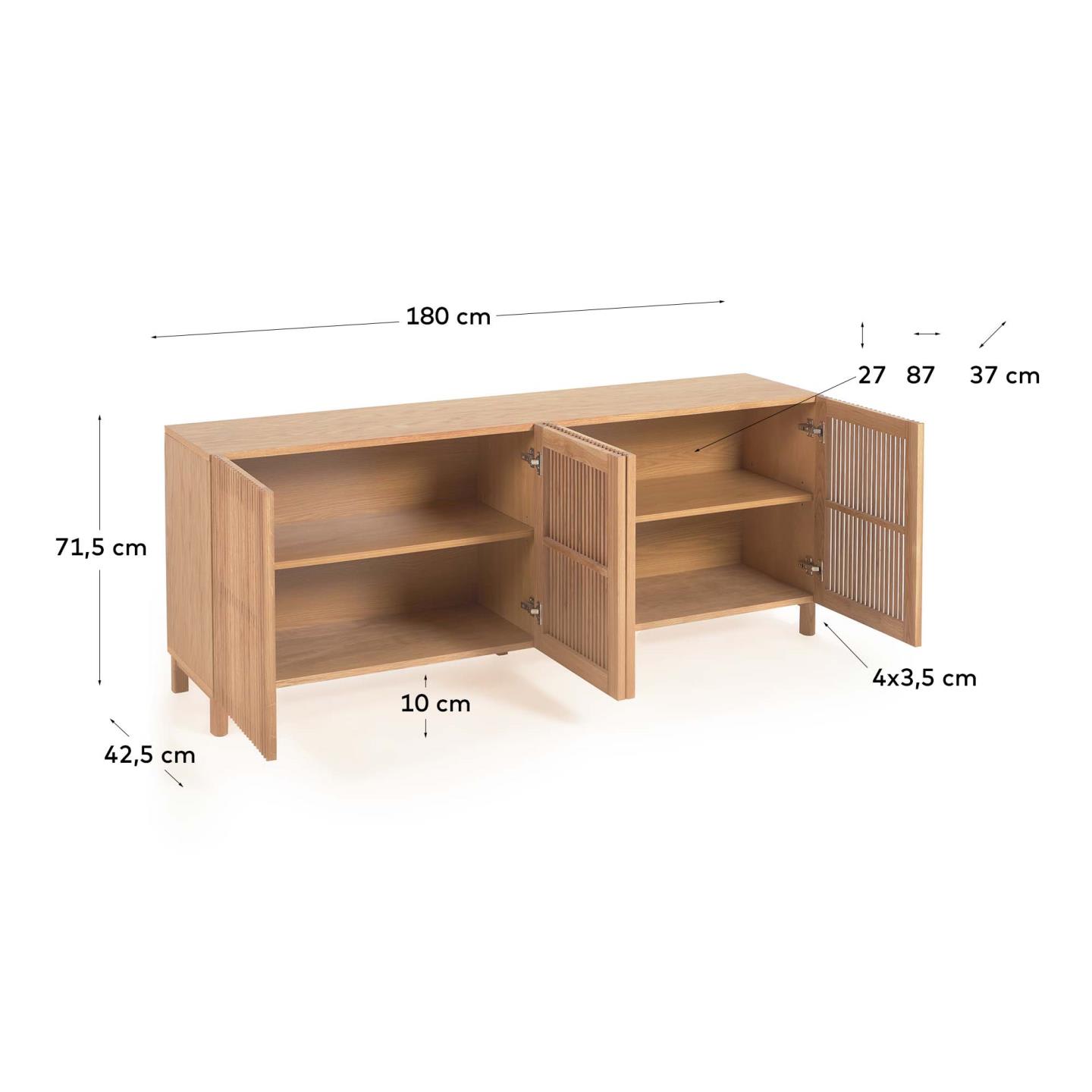 Beyla 4-door sideboard in solid ash wood and oak veneer 180 x 71.5 cm FSC 100%