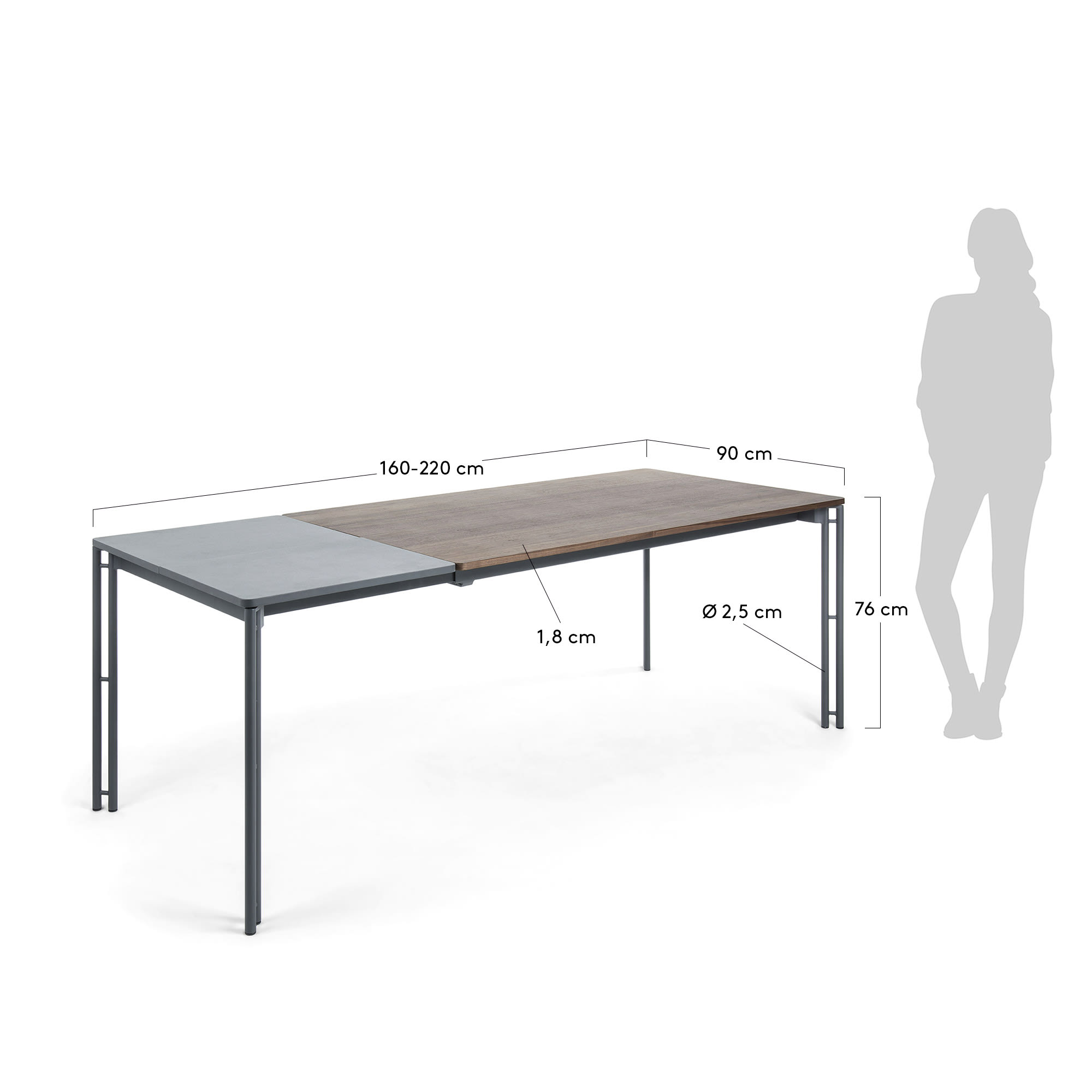 케시아 월넛 확장형 테이블 160(220) x 90xm - 크기
