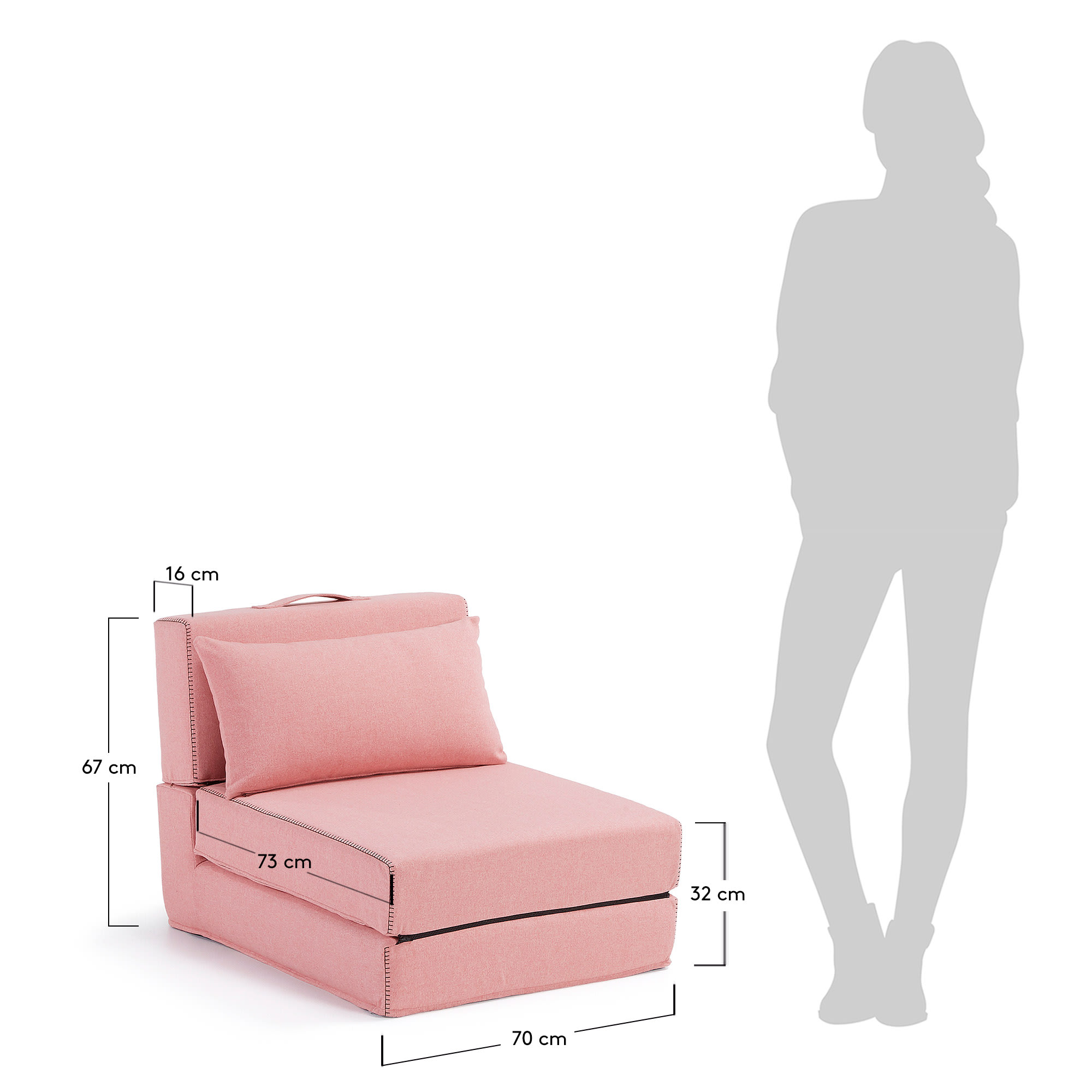 Pouf letto Arty 70 x 89 (200) cm rosa Kave Home