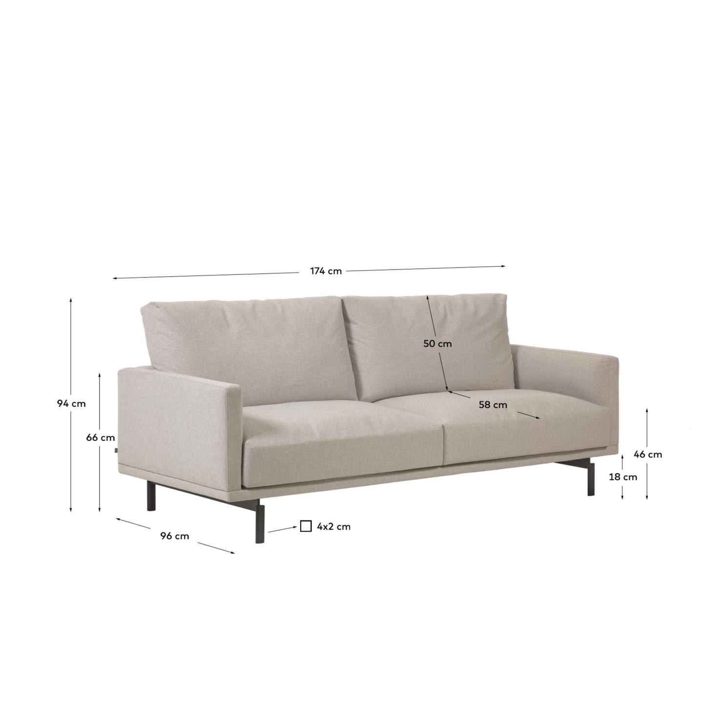 Galene 2 seater sofa in beige, 174 cm FSC Mix Credit