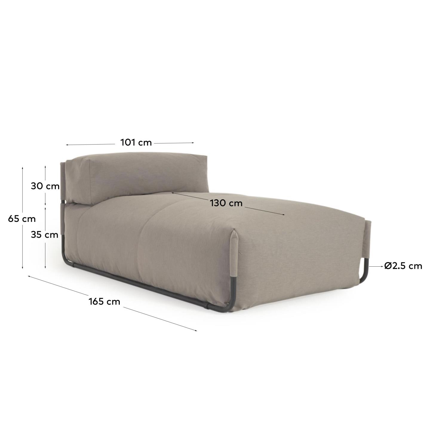 Square chaise longue pouffe with backrest in green with black aluminium, 165 x 101 cm