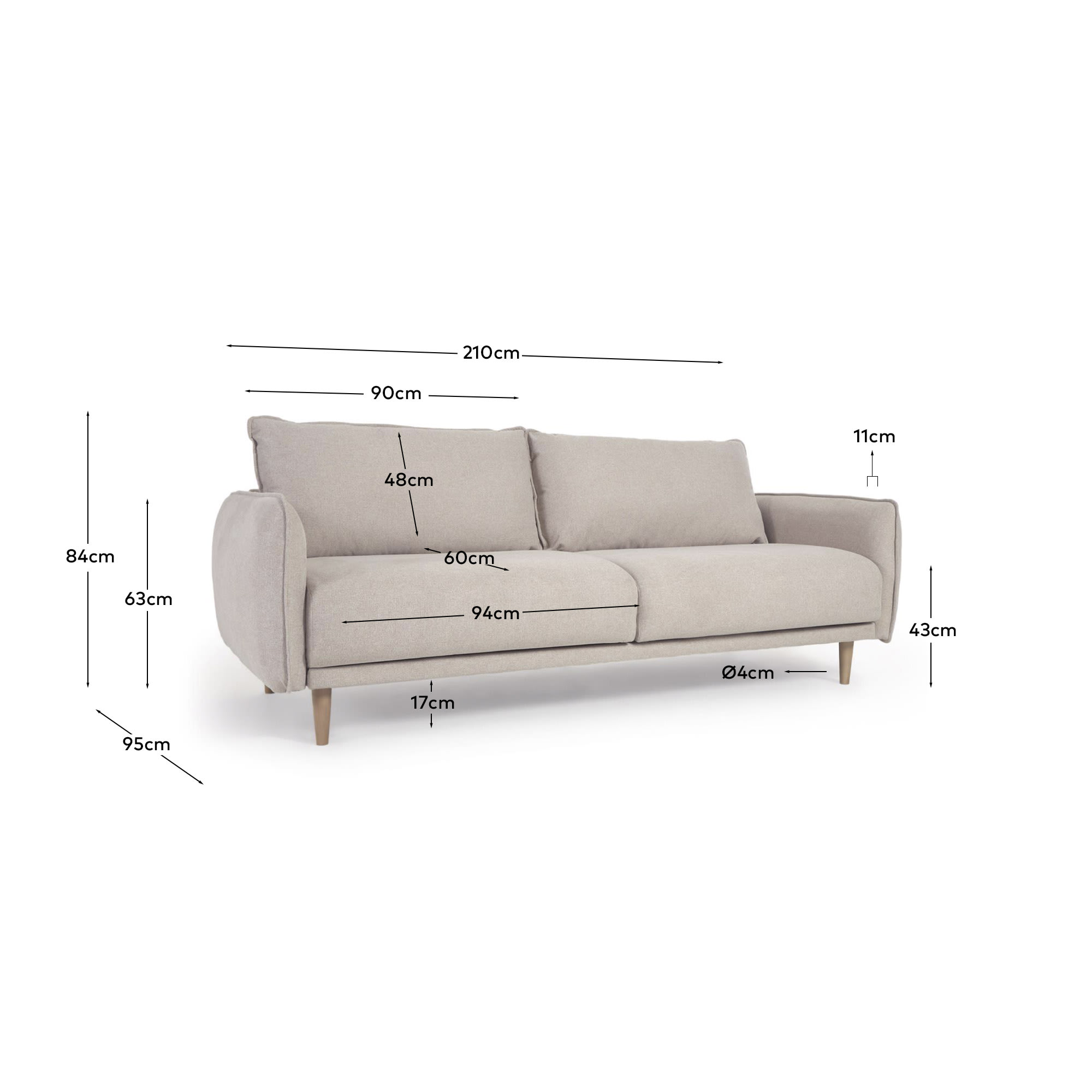 3 seater Carlota sofa in beige, 213 cm FSC Mix Credit