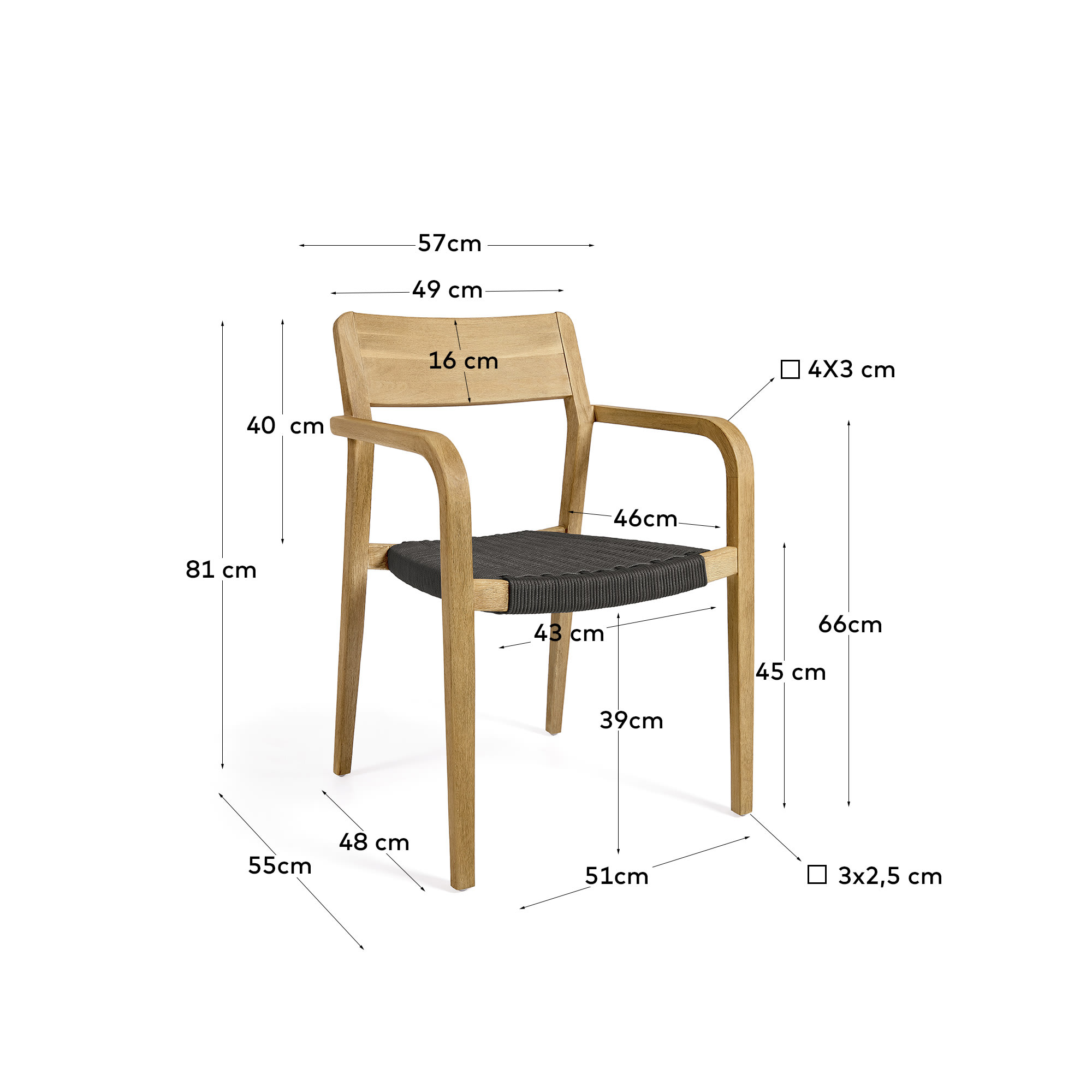 Better stackable chair in solid acacia wood and black cord - sizes
