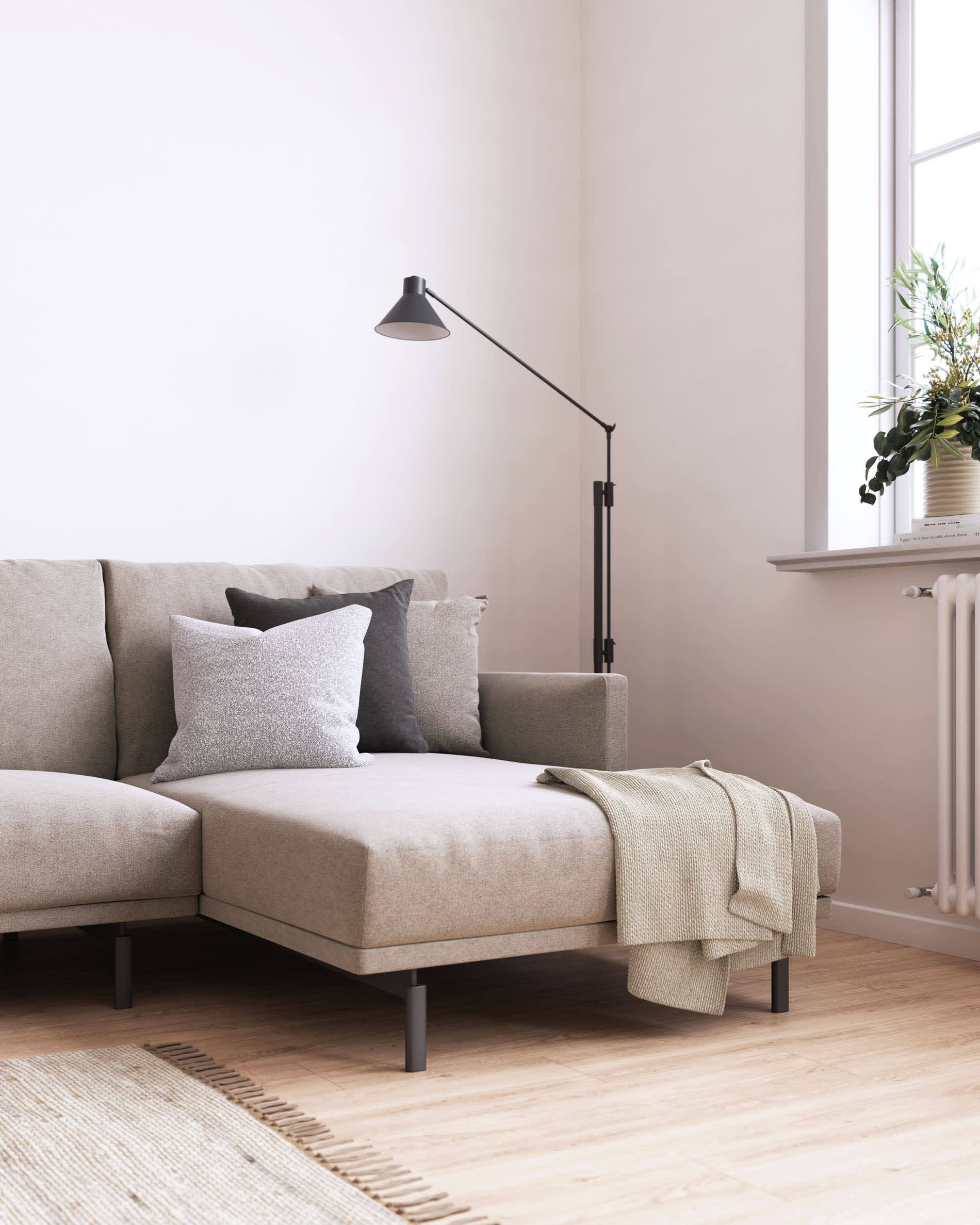 Galene 4 seater sofa with right-hand chaise longue in beige, 314 cm FSC Mix Credit