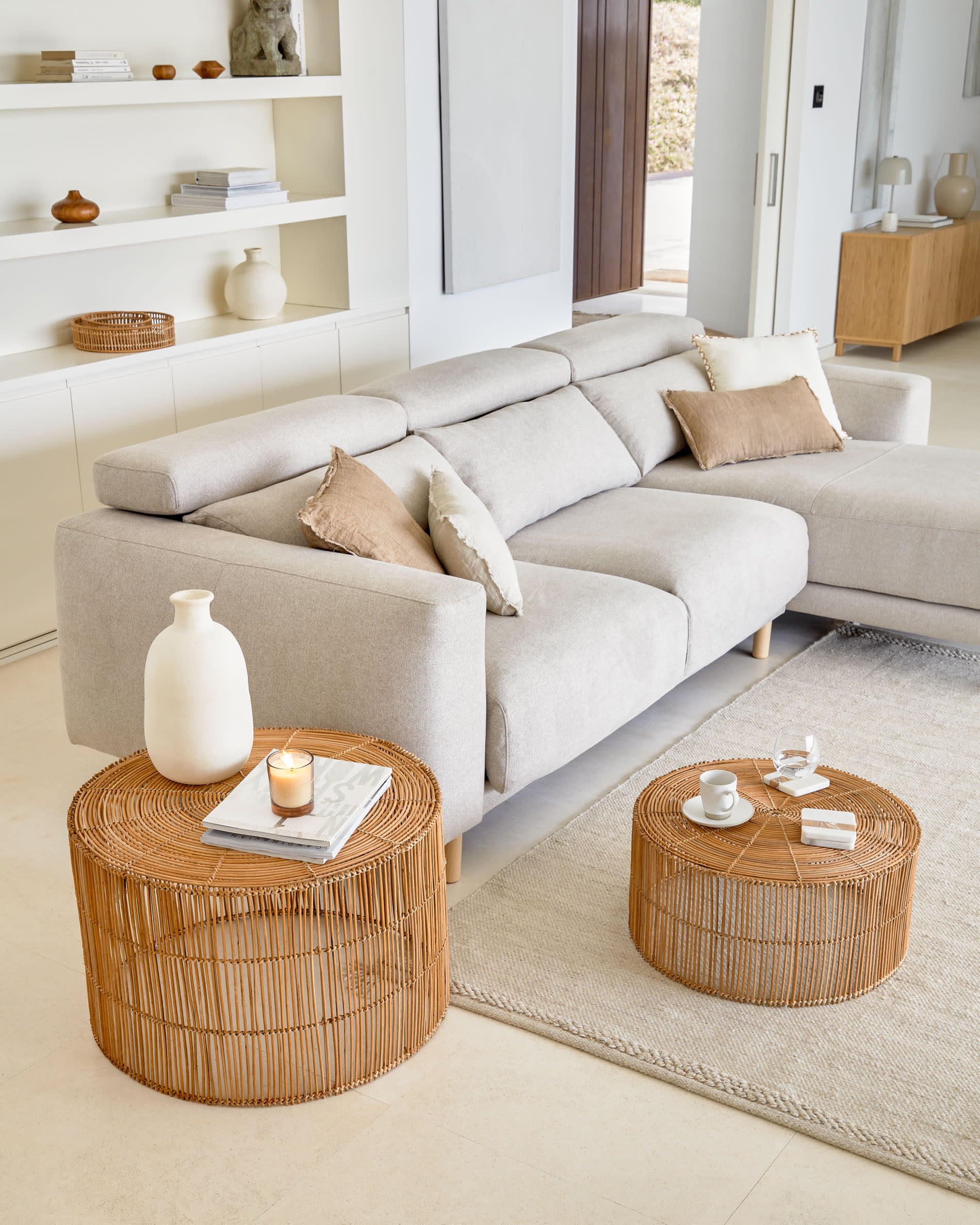 Lot Elmima de 2 tables basses 100% rotin finition naturelle Ø — Kave Home
