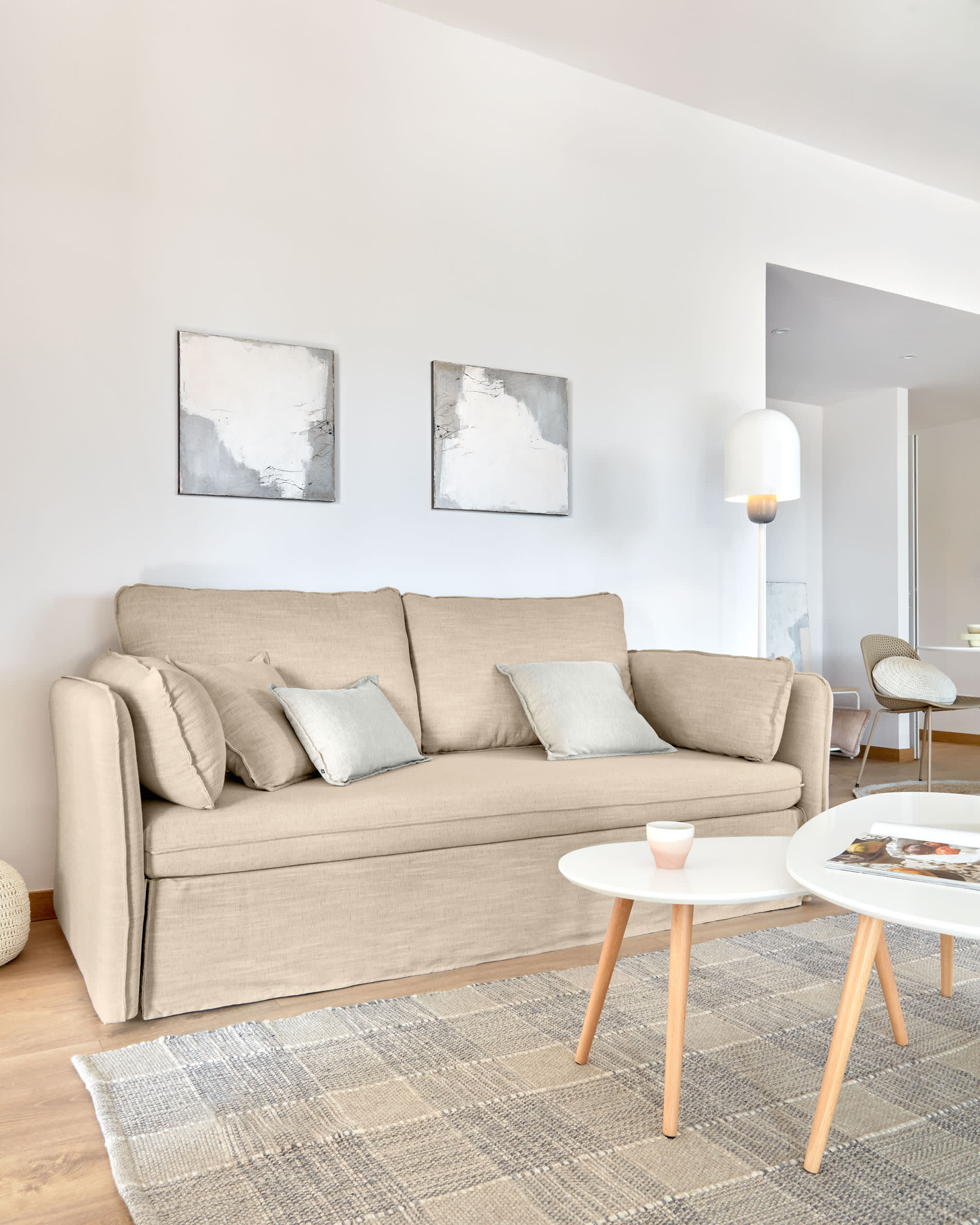 Tanit sofa bed in beige with natural finish solid beech wood legs, 210 cm FSC Mix Credit