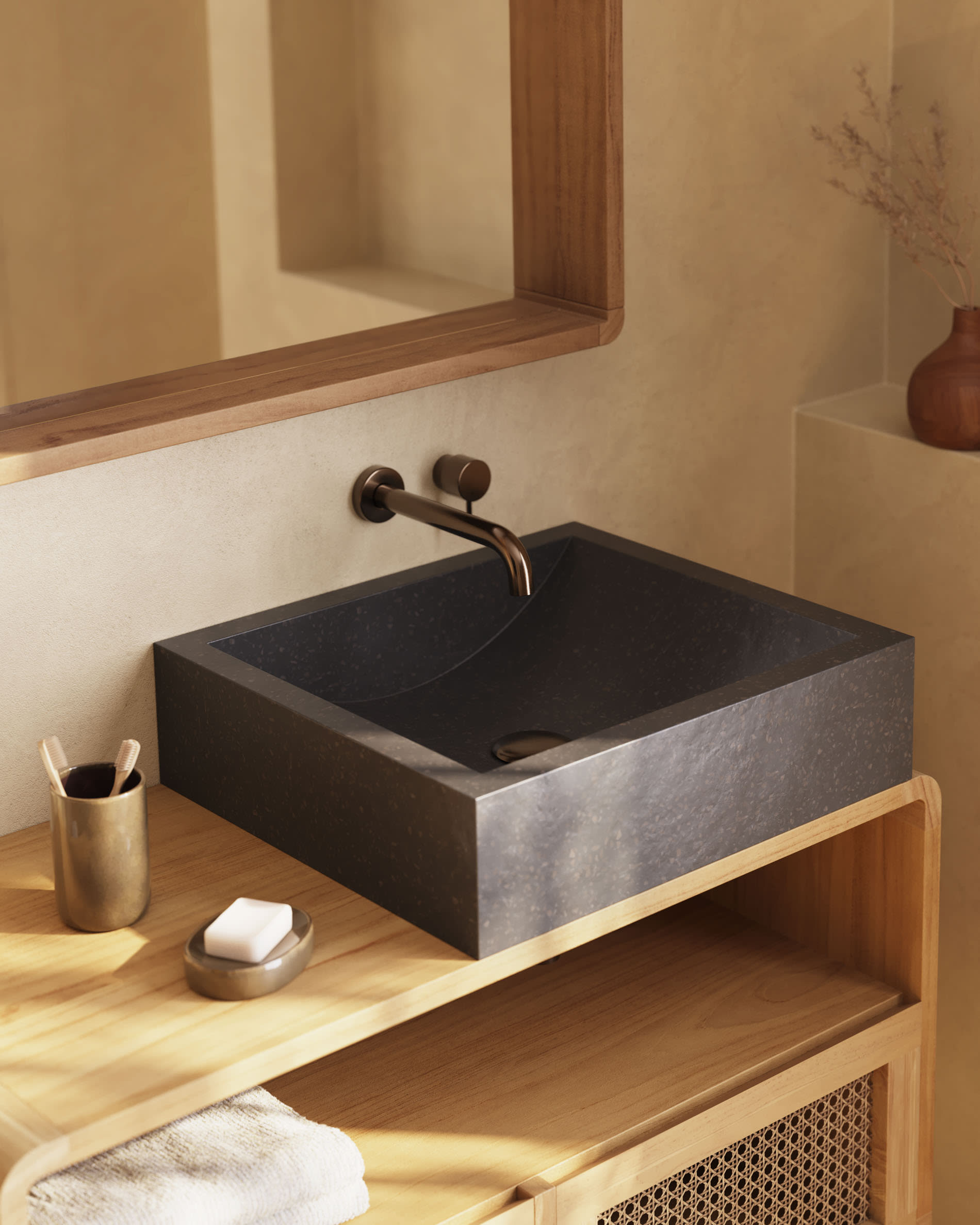 Delina countertop washbasin in black terrazzo 40 x 45 cm