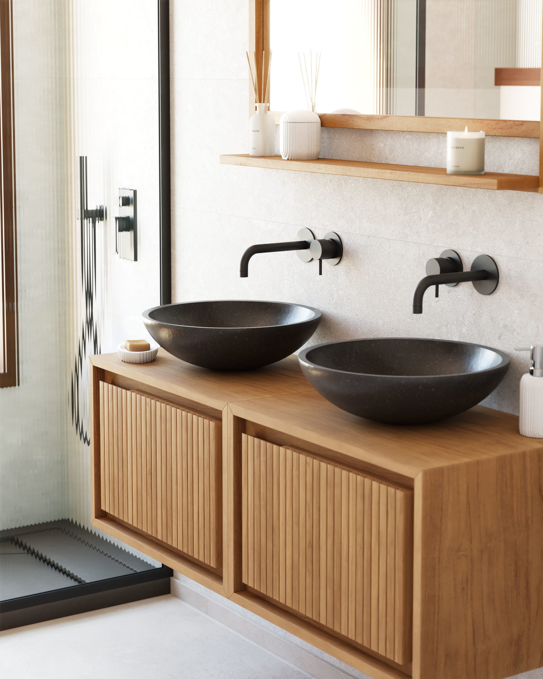 Delina countertop washbasin in black terrazzo Ø 40 cm