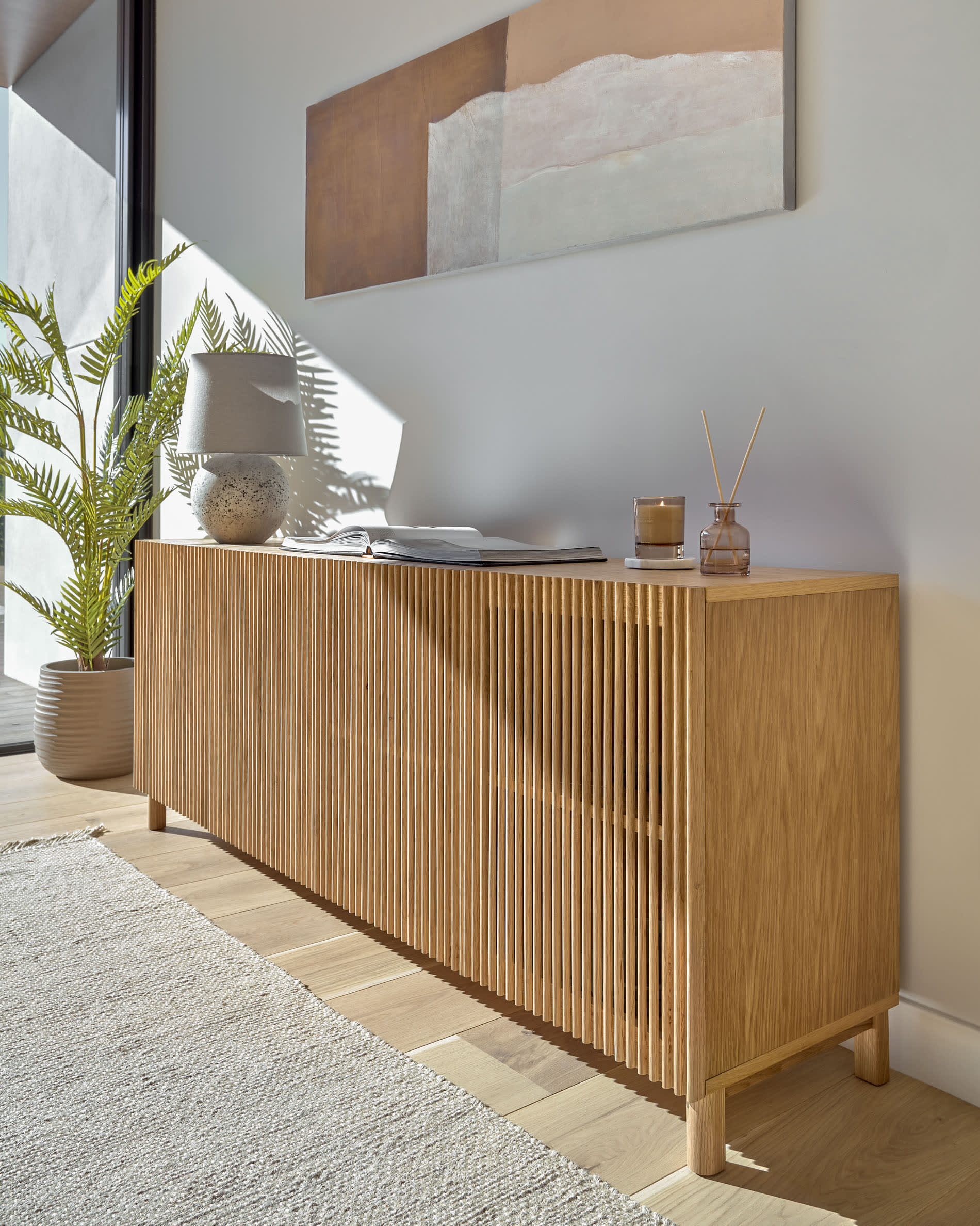 Beyla 4-door sideboard in solid ash wood and oak veneer 180 x 71.5 cm FSC 100%