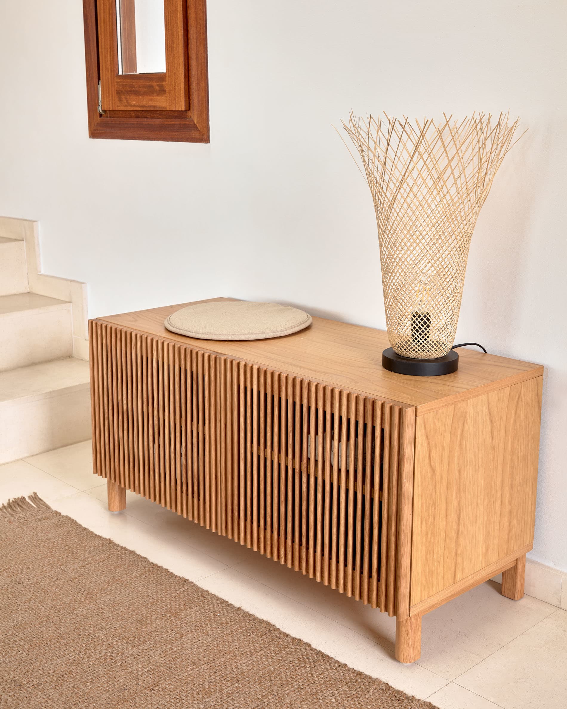 Beyla 2-door shoe rack in solid ash wood and oak veneer 98.5 cm FSC 100%