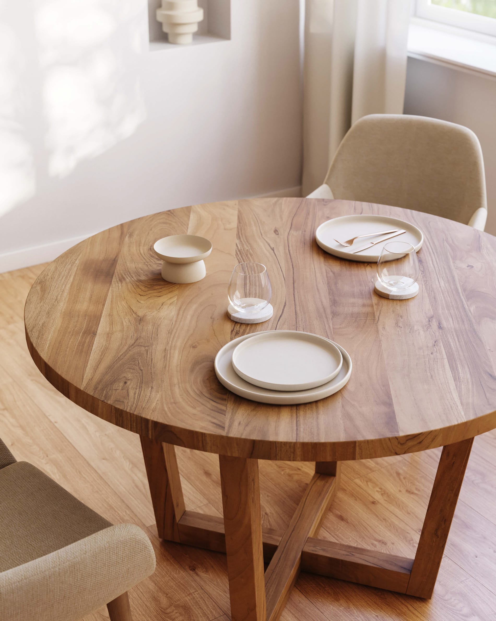 Nahla round table in solid acacia wood with natural finish Ø 120cm FSC 100%