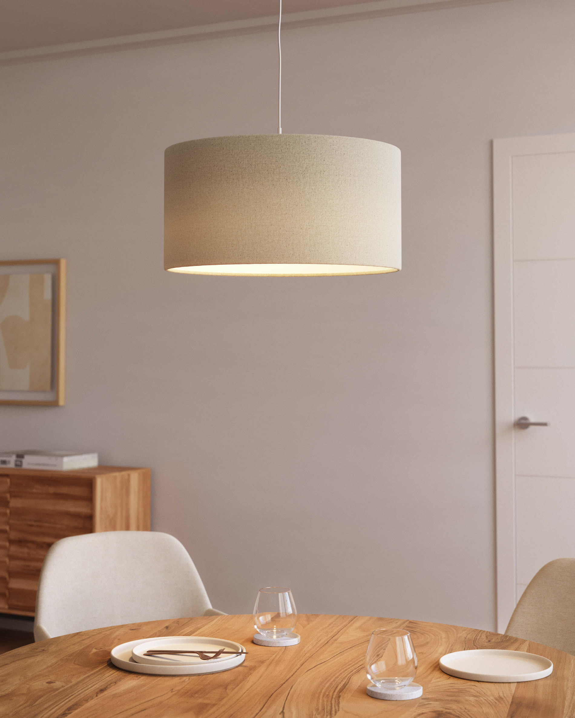 Nazli large linen ceiling light shade with beige finish Ø 50 cm