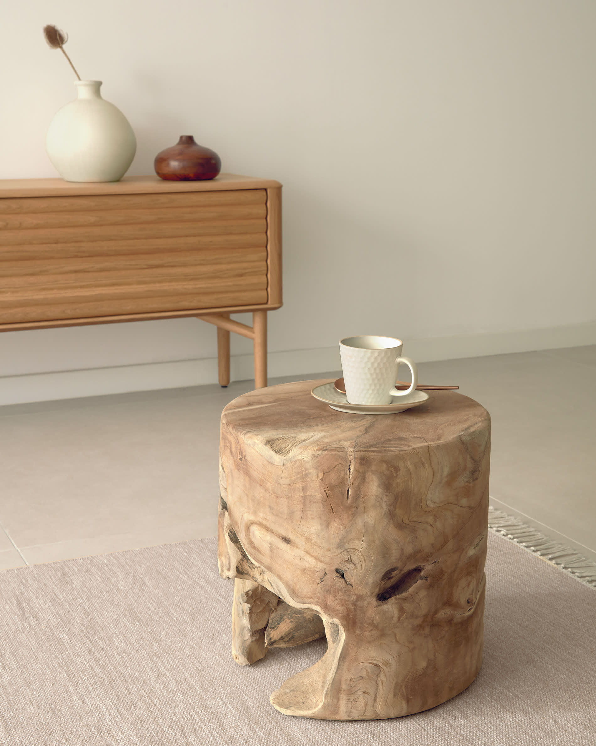 Tavolino Tropicana in legno massello di teak Ø 35 cm