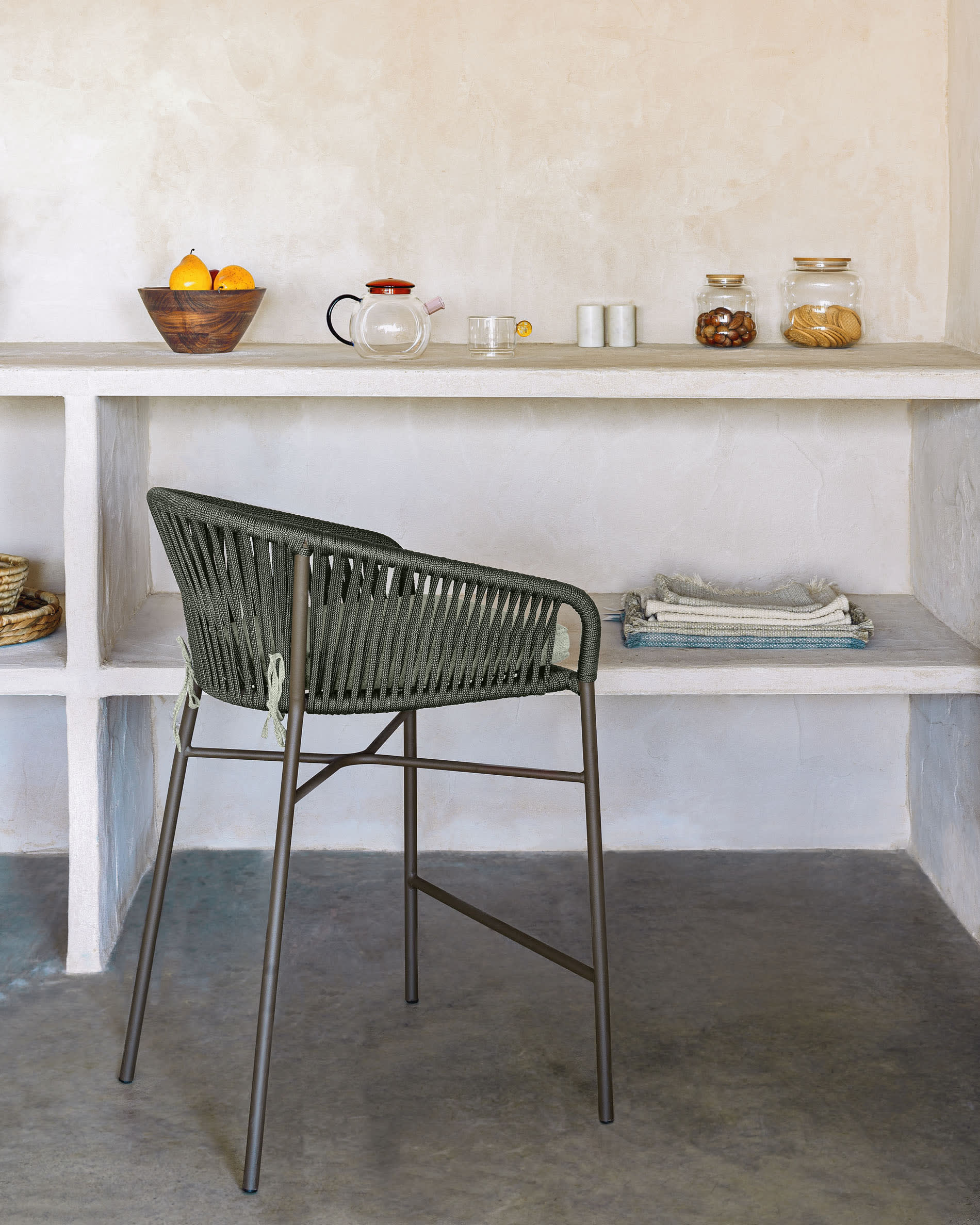 Tabouret Yanet en corde verte et acier galvanisé, hauteur — Kave Home