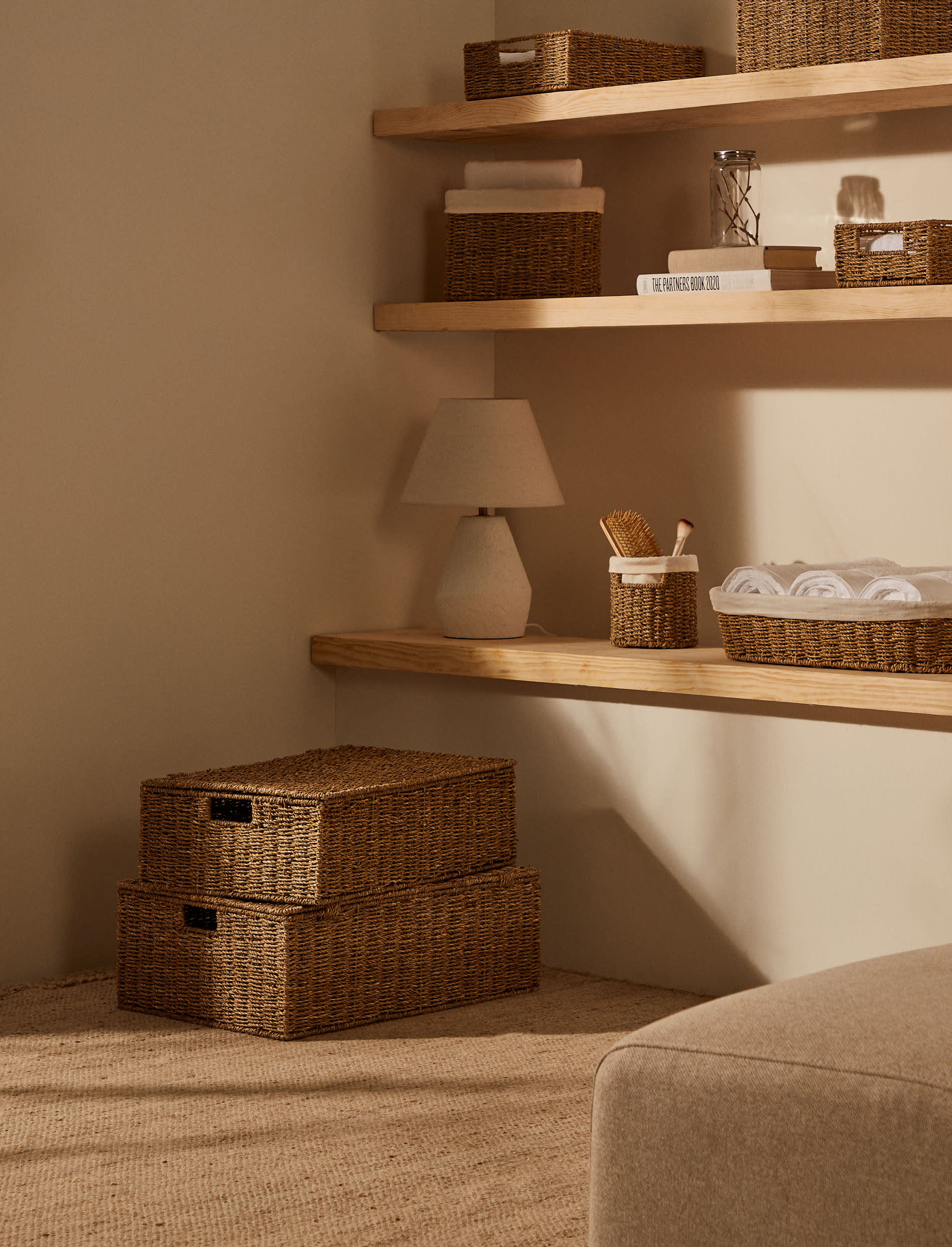 Tossa set of 2 natural fiber baskets with lids, 55 x 36 cm / 60 x 40 cm