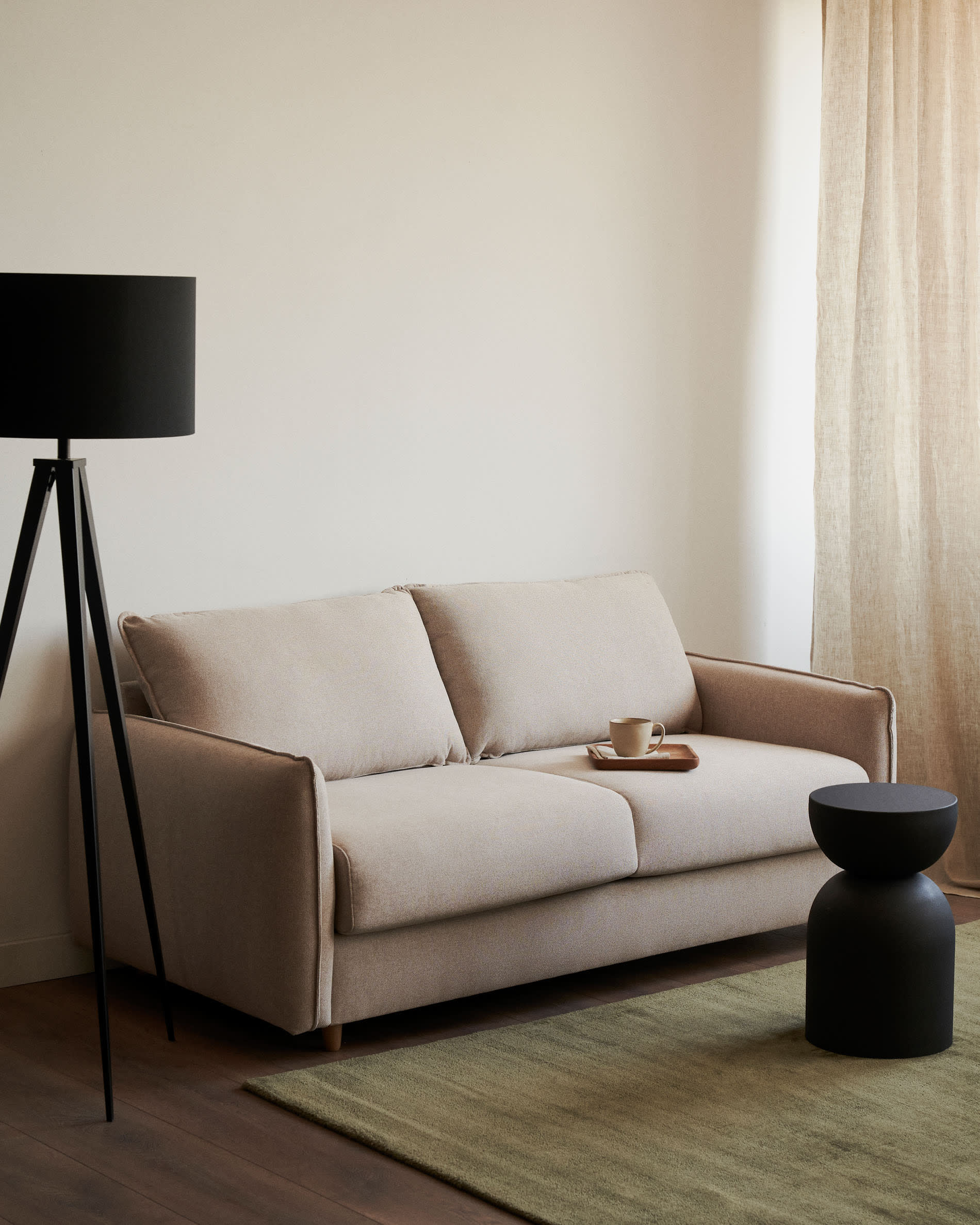 Carlota beige 2-seater sofa bed with solid beech wood legs 185cm FSC Mix Credit