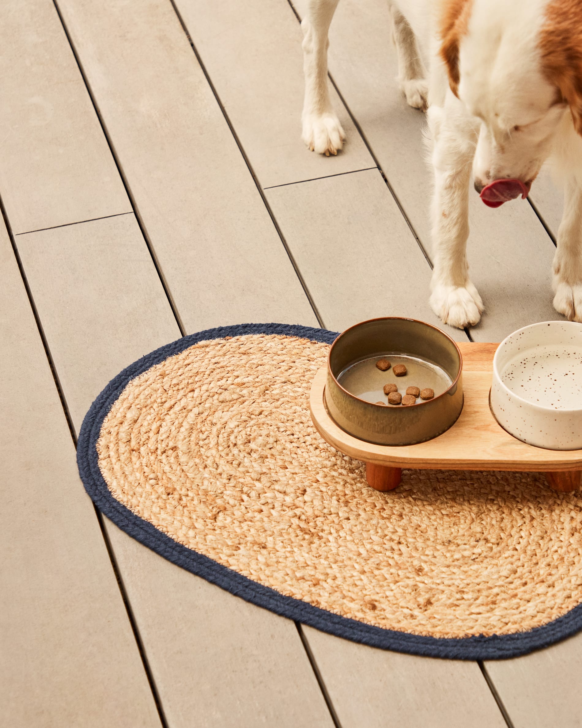 Tabby rug for pets in jute and blue cotton, Ø 40 x 60 cm