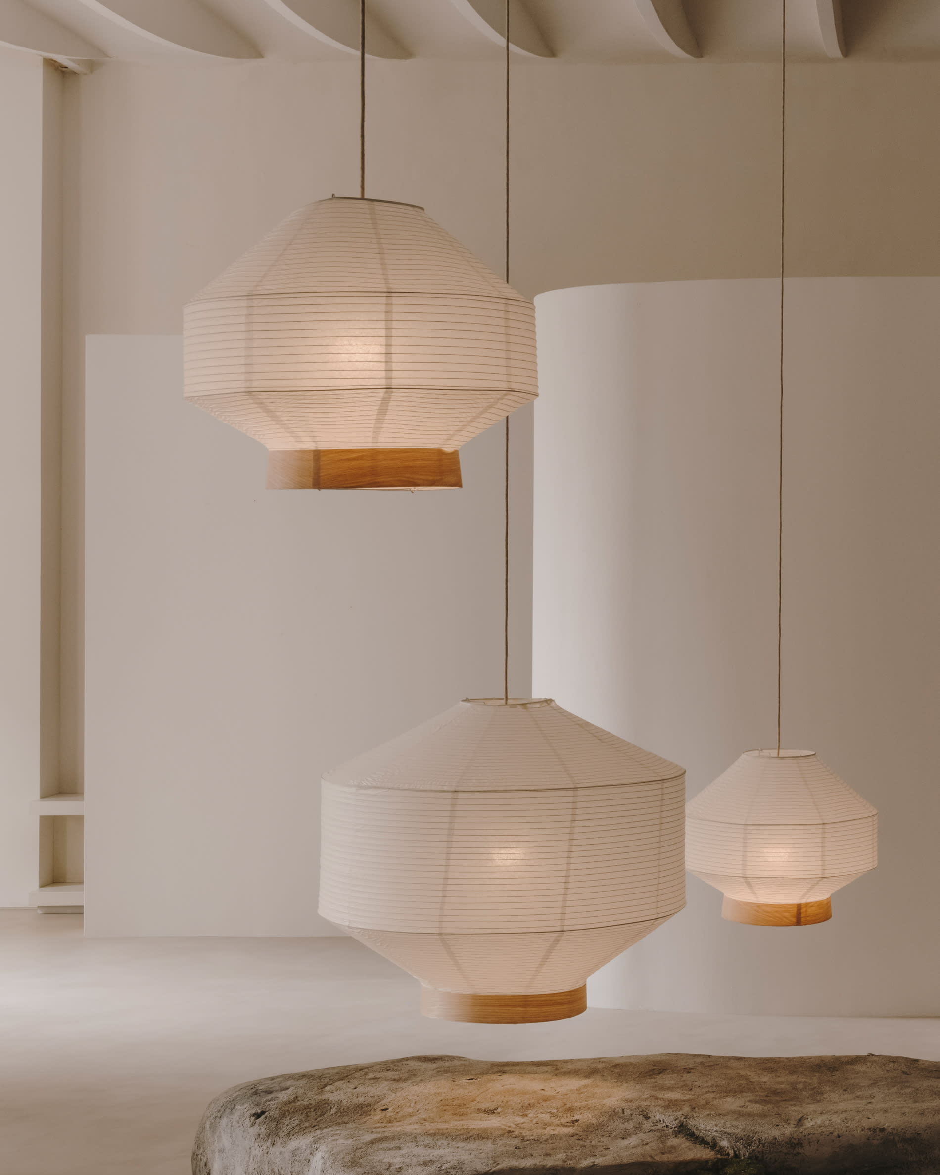 Hila ceiling lamp screen in white paper with natural wood veneer O 55 cm Kave Home International