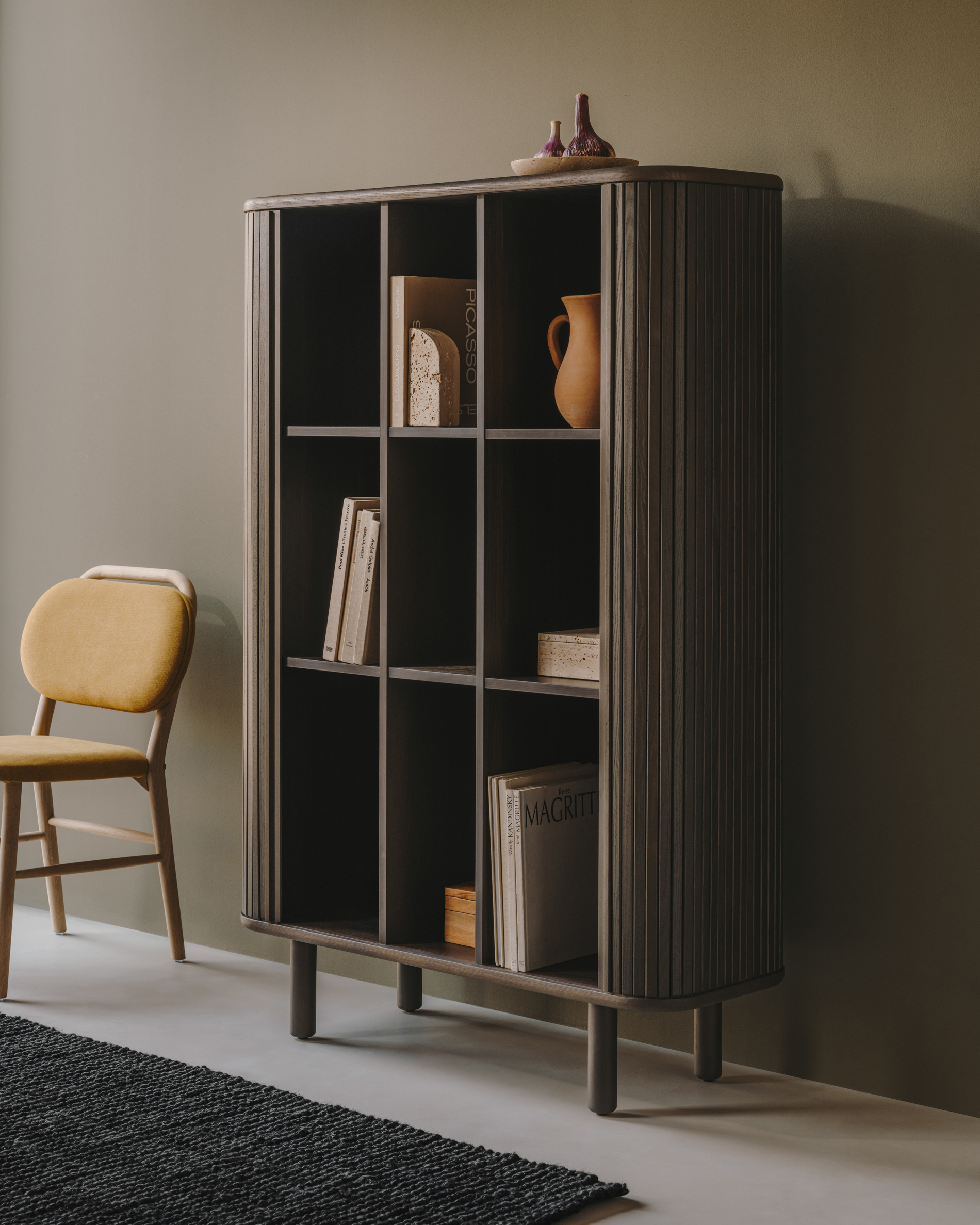 Mailen 2 door highboard in ash veneer with a dark finish 110 x 160 cm