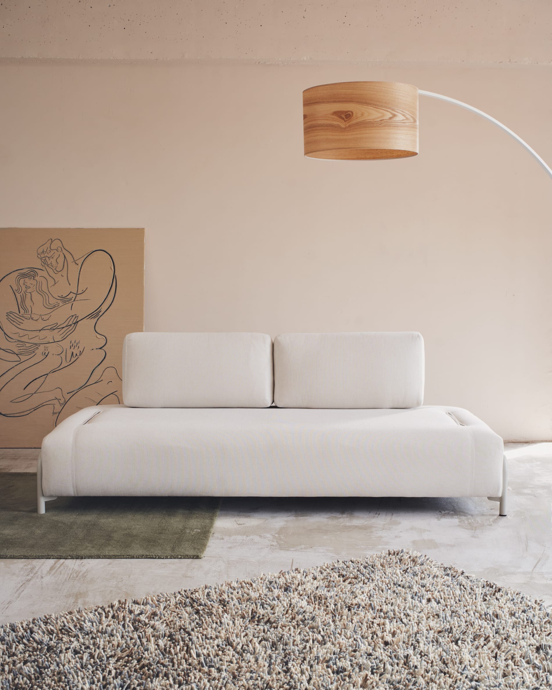 Compo module beige chenille 3-seater with beige metal structure 232 cm FSC Mix Credit