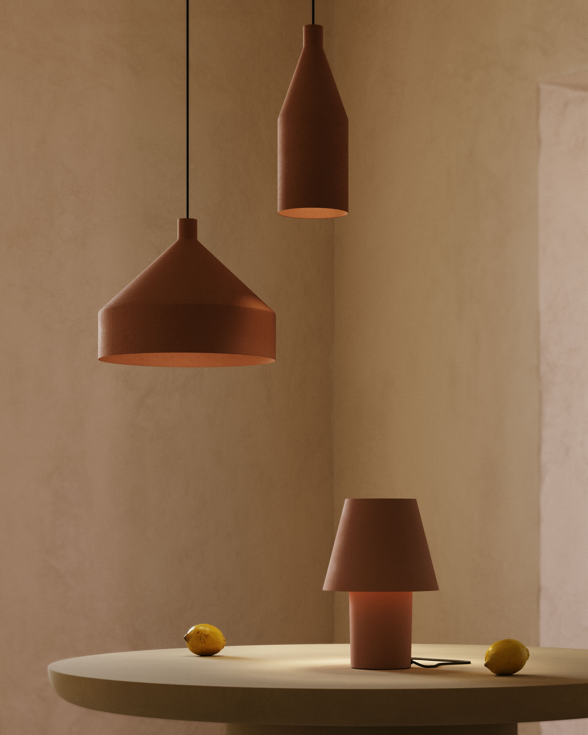 Canapost table lamp in metal with a terracotta painted finish