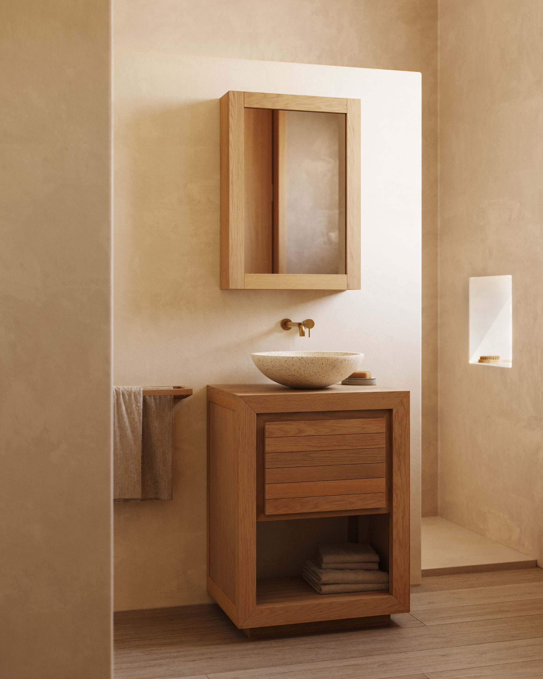 Meuble de salle de bain Kenta bois de teck massif finition naturelle 60 x 45 cm