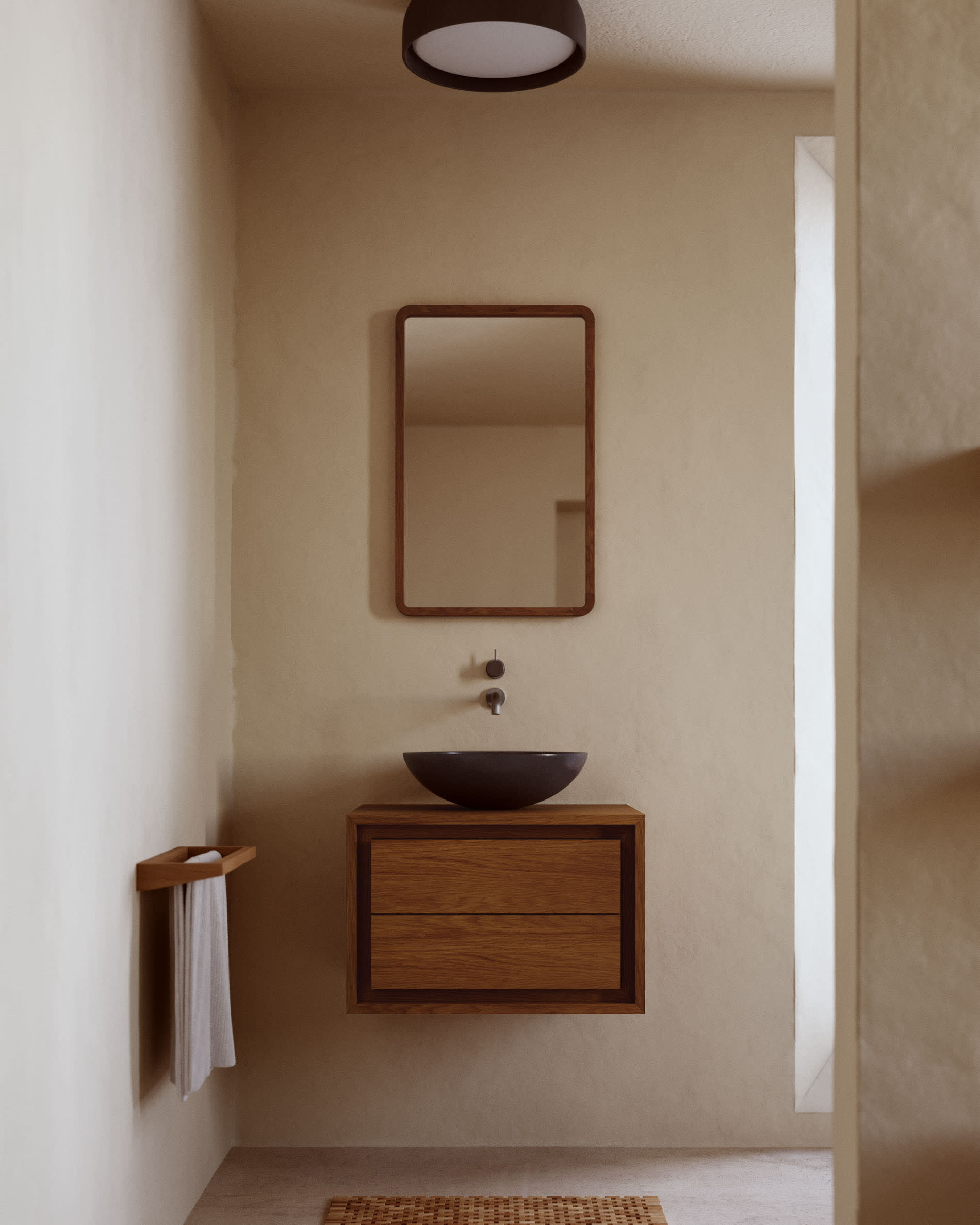 Kenta bathroom furniture in solid teak wood with a walnut finish, 60 x 45 cm