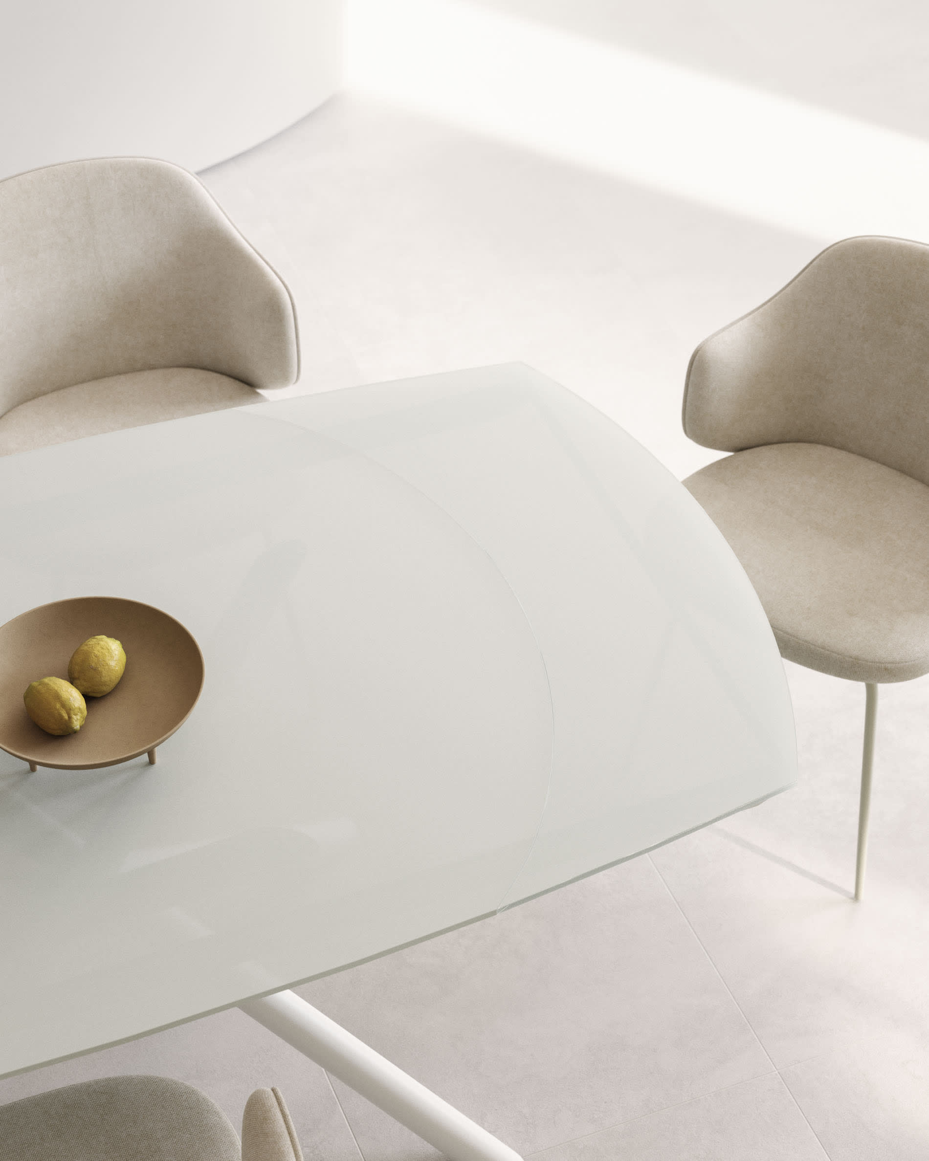 Yodalia extendable table in tempered glass with steel legs in a white finish 130(190)x100 cm