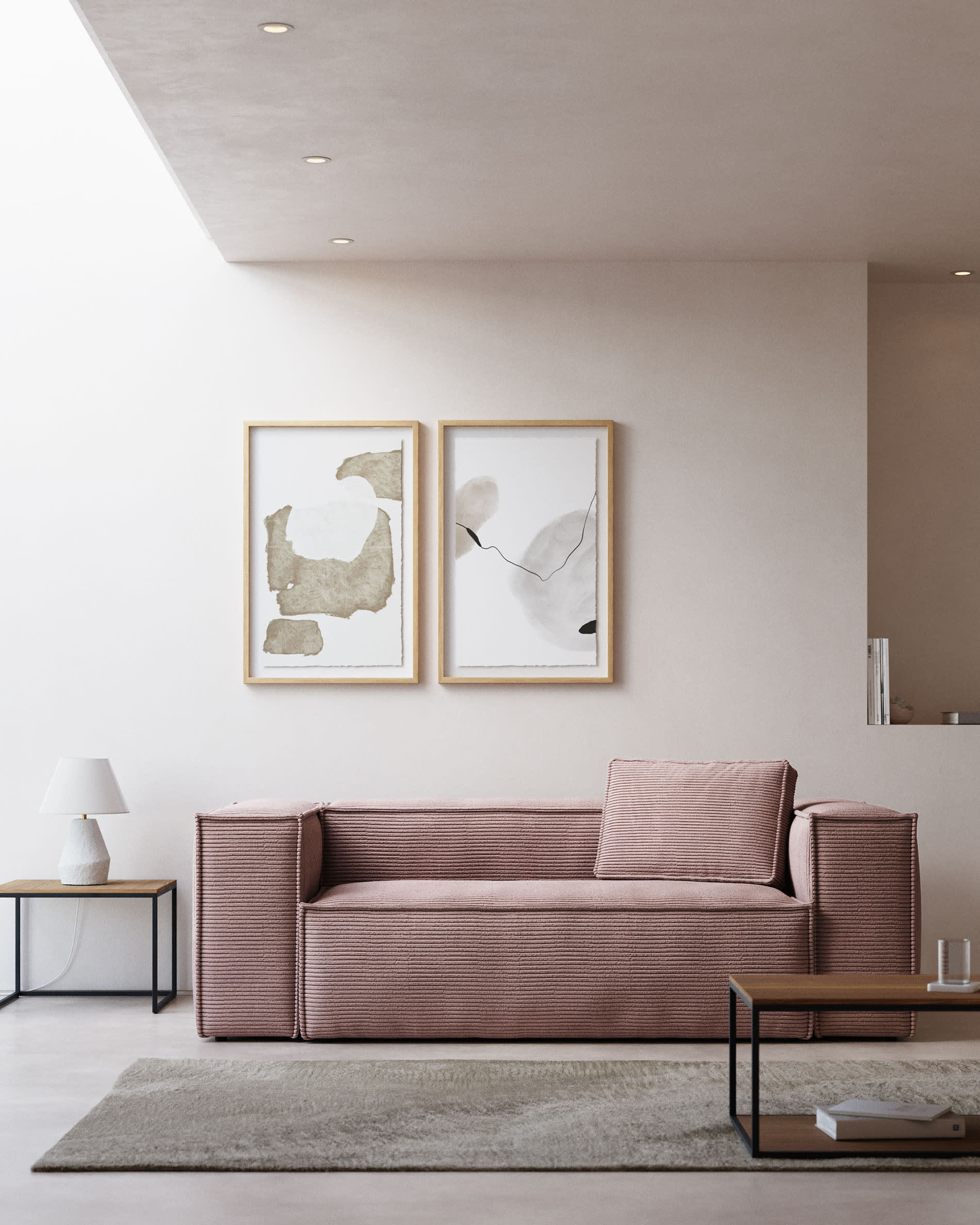 Blok 2 seater sofa in grey corduroy, 210 cm FR