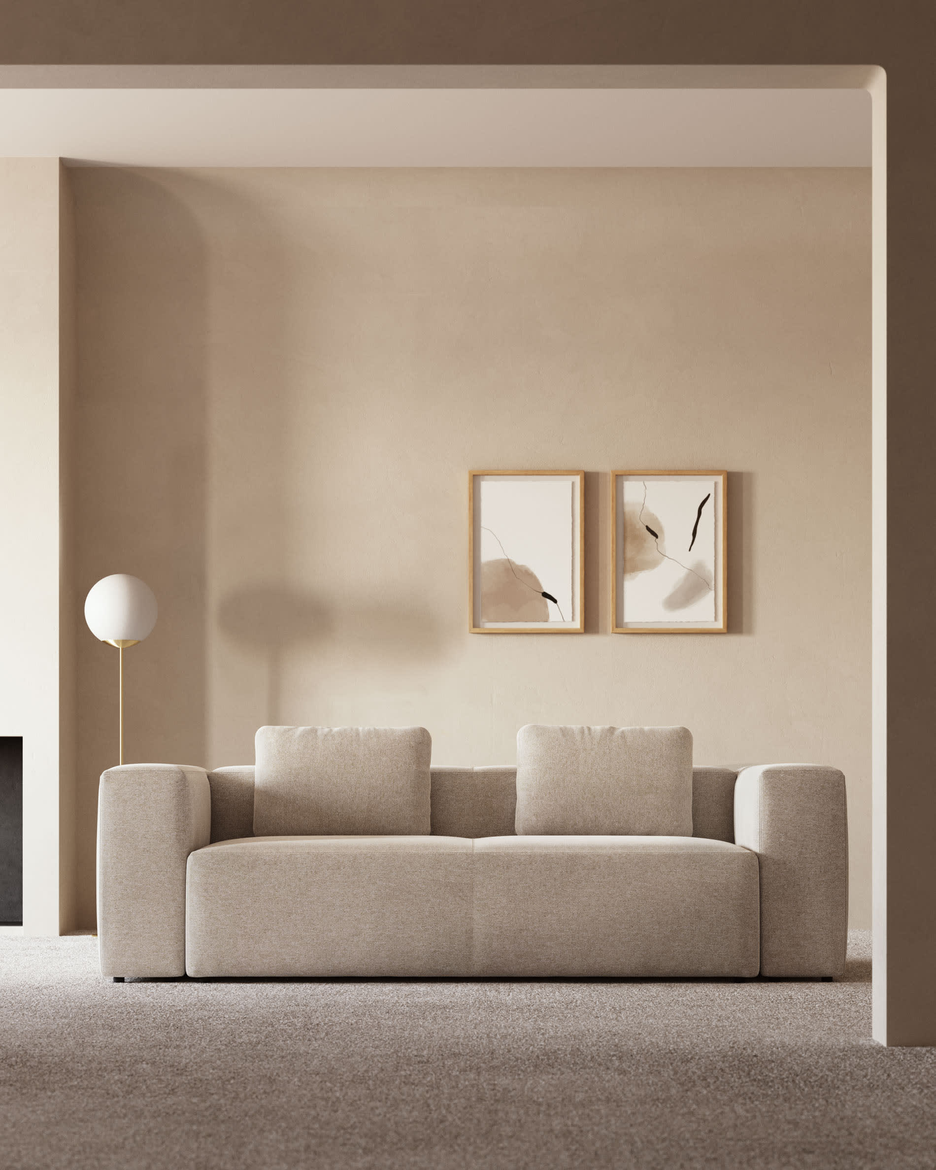 Blok fire-retardant 3-seater sofa in beige chenille 240cm