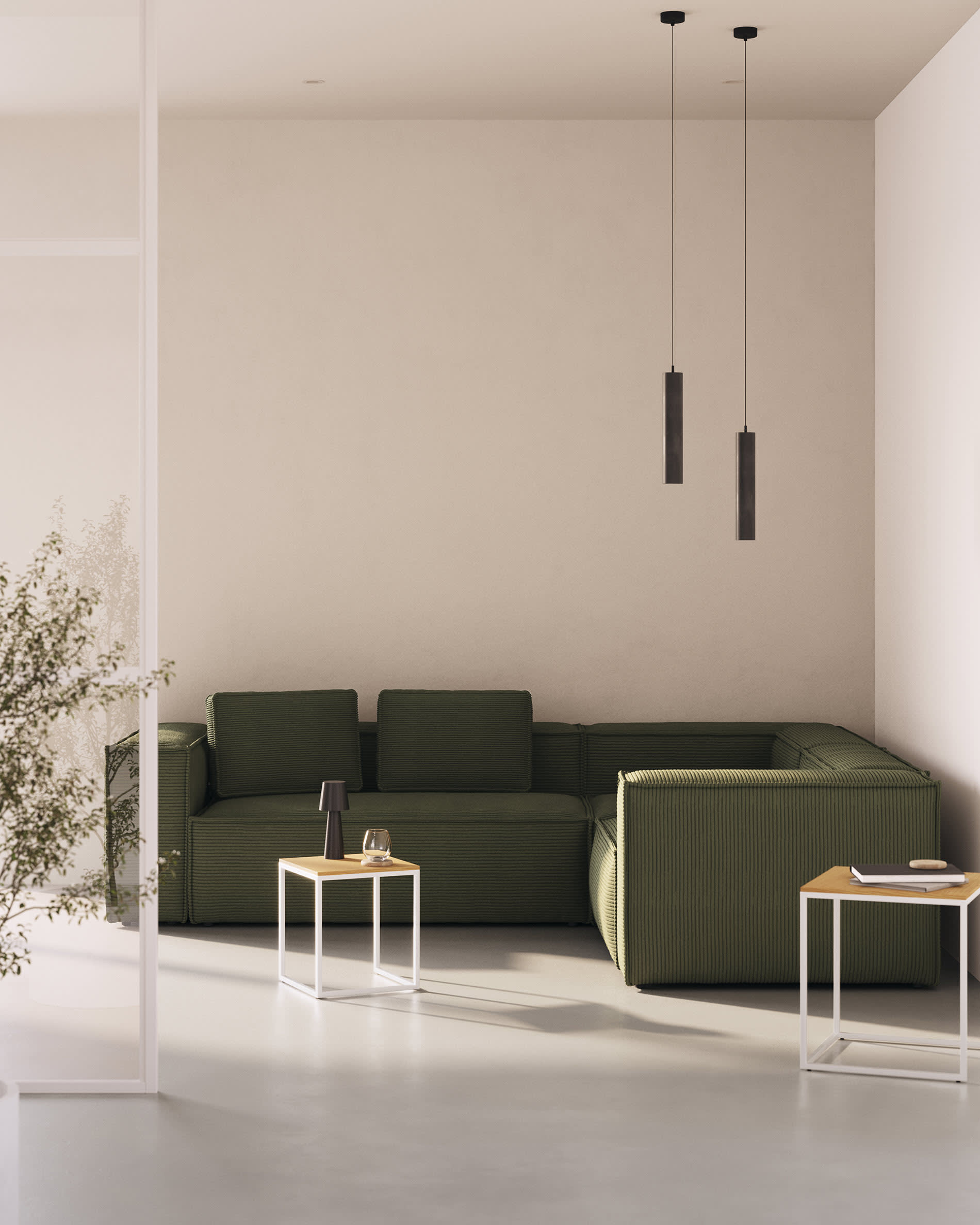 Blok fire-retardant 3-seater corner sofa in thick green corduroy 290 x 230cm/230 x 290cm FSC Mix Credit
