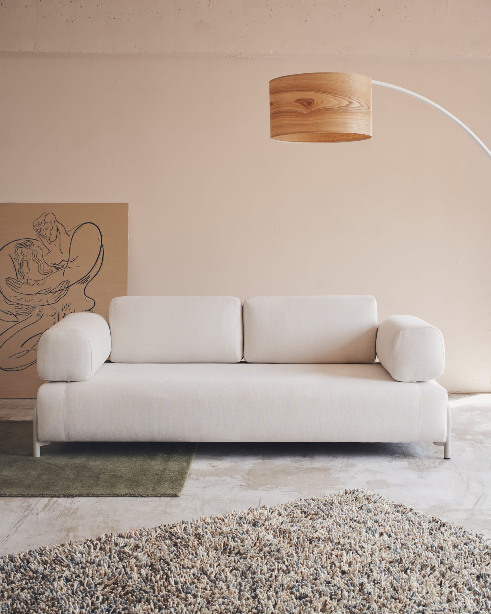 Compo beige chenille 3-seater sofa with beige metal structure 232 cm FSC Mix Credit