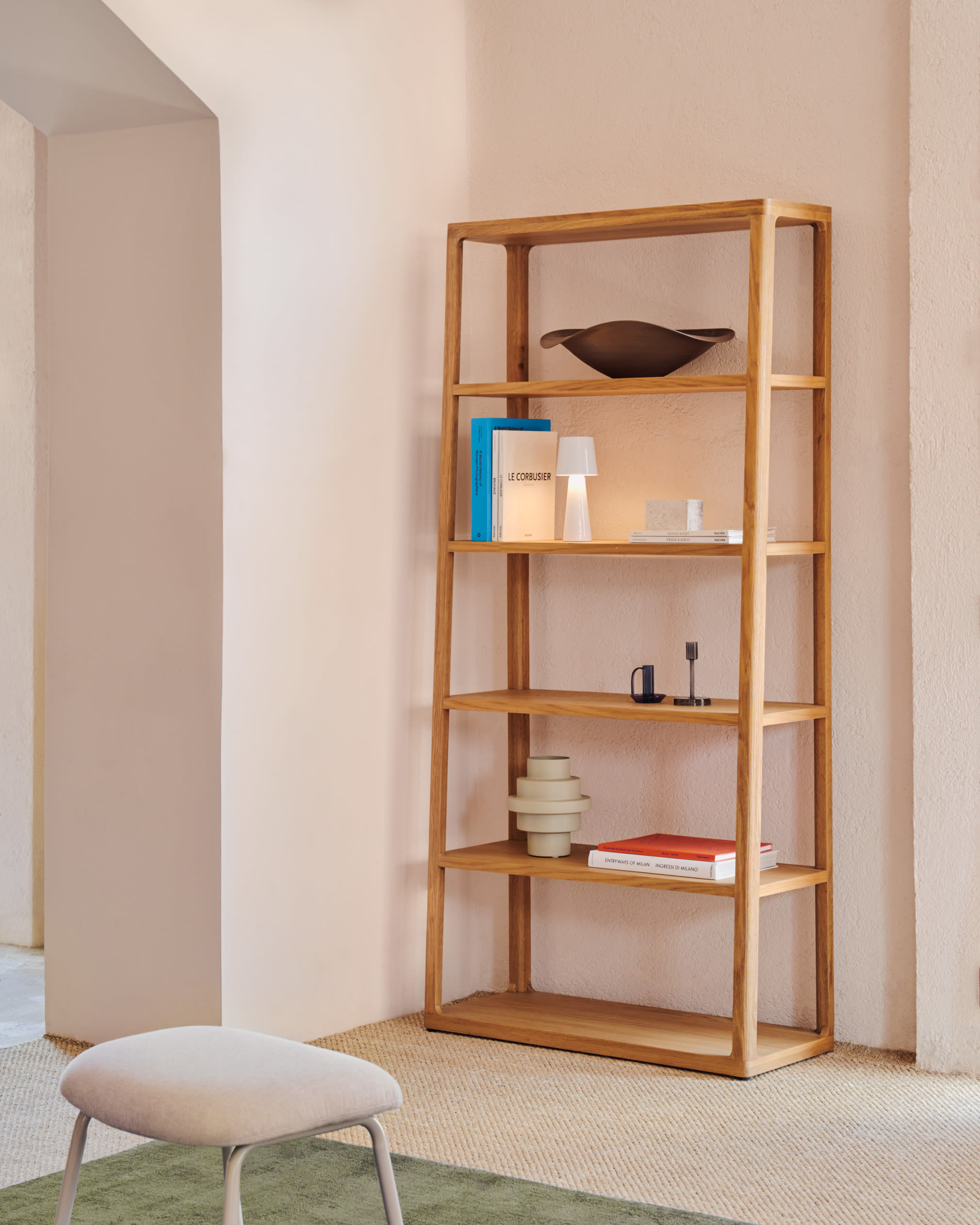 Maymai shelf with solid oak structure 90 x 193 cm