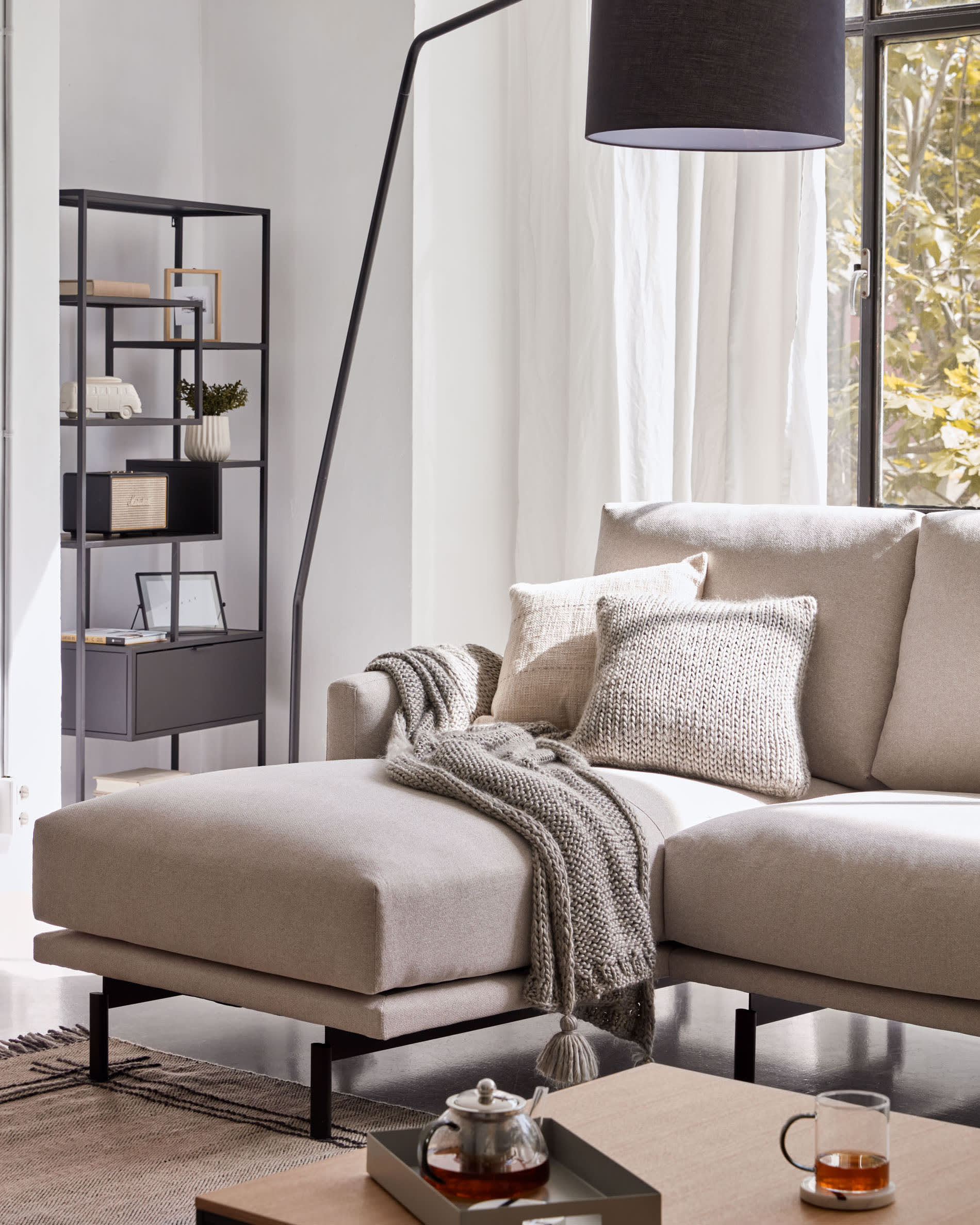 Galene 3 seater sofa with left-hand chaise longue in beige, 254 cm FSC Mix Credit