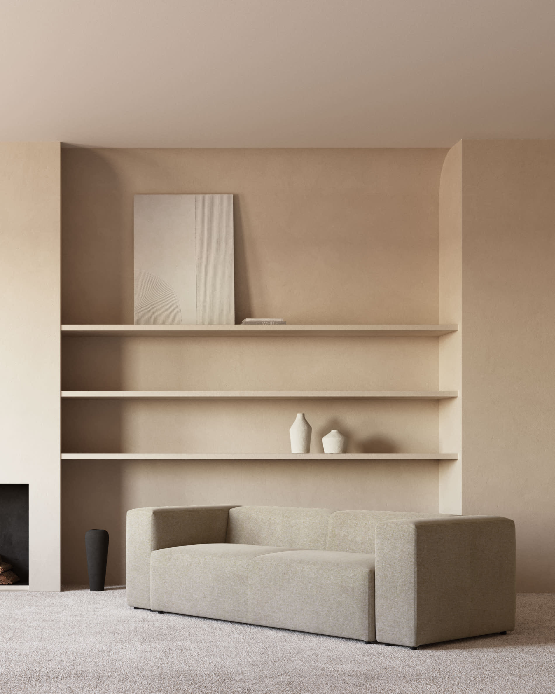 Blok fire-retardant 3-seater sofa in beige chenille 240cm